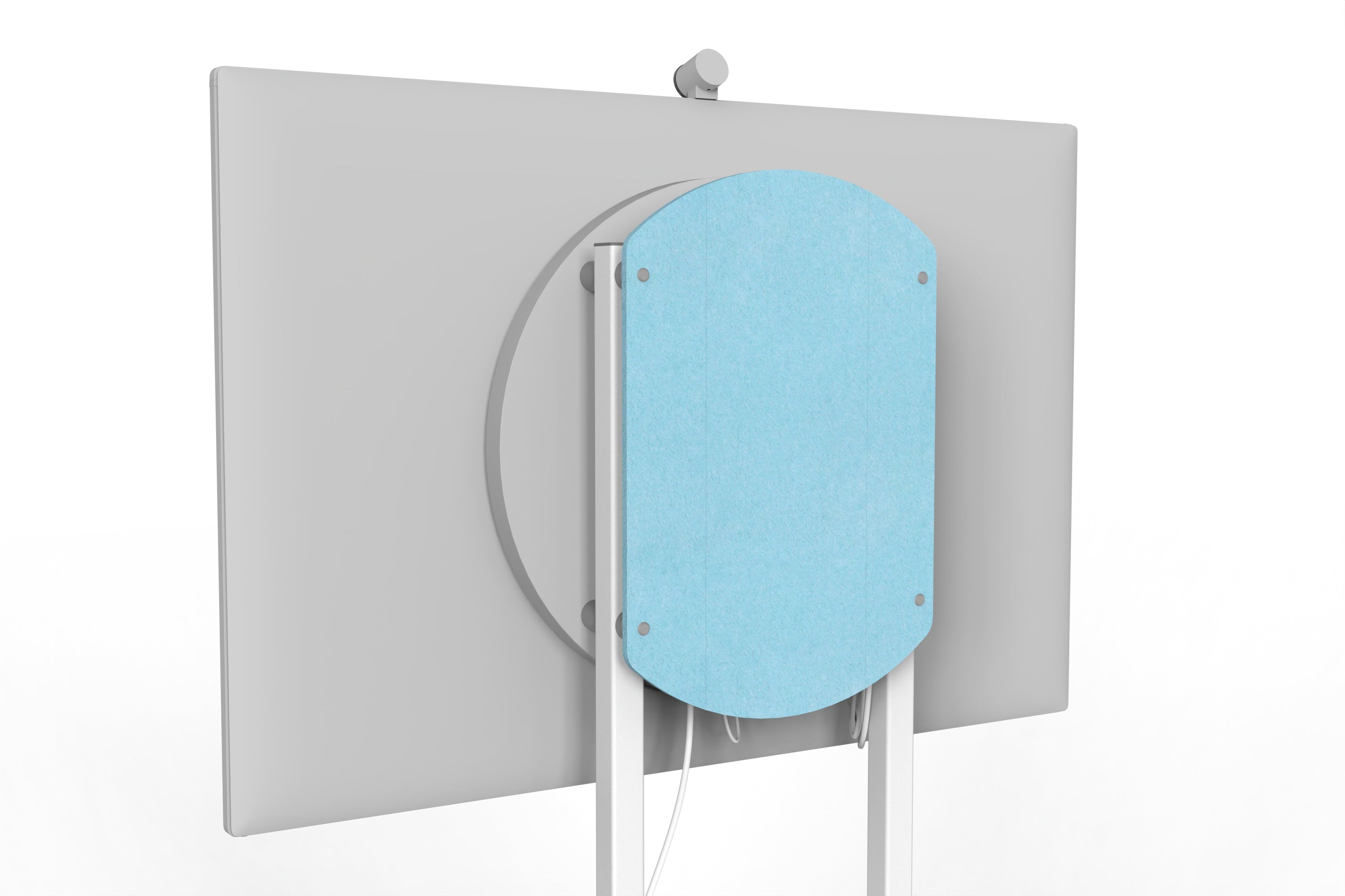 Heckler Rolling Stand for Surface Hub 3 in Baby Blue finish.