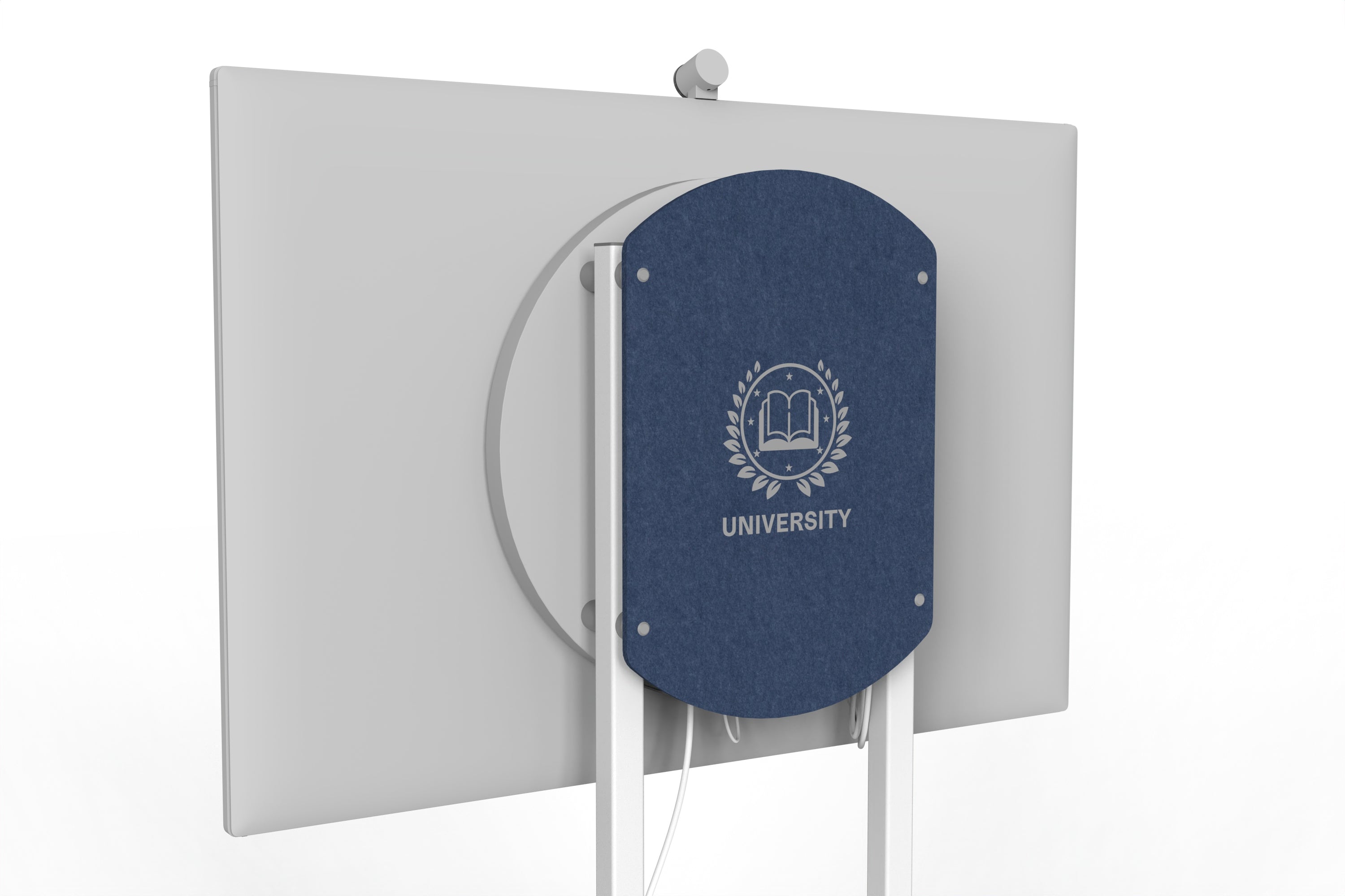 Heckler Rolling Stand for Surface Hub 3 with custom logo in Indigo finish.
