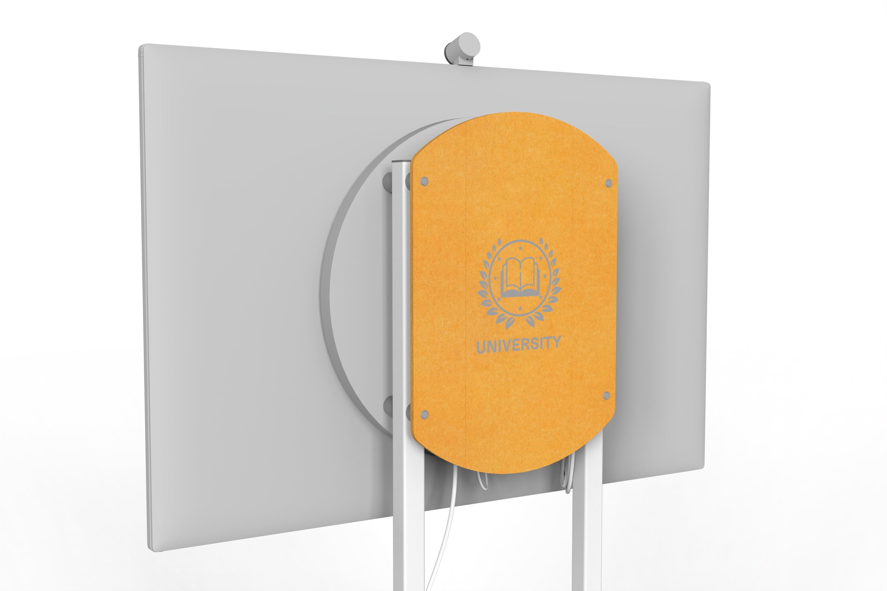 Heckler Rolling Stand for Surface Hub 3 with custom logo in Mustard finish.
