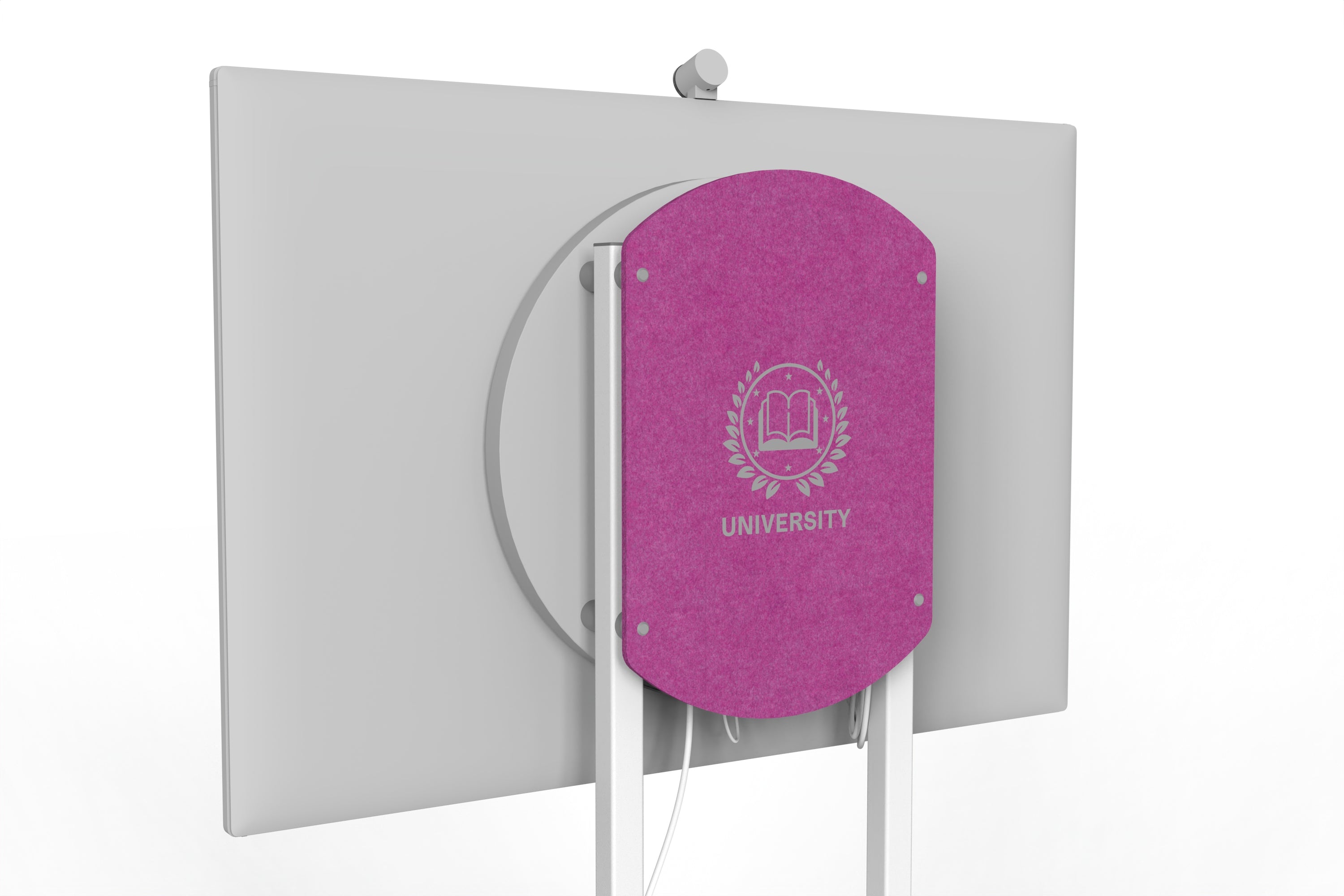 Heckler Rolling Stand for Surface Hub 3 with custom logo in Plum finish.