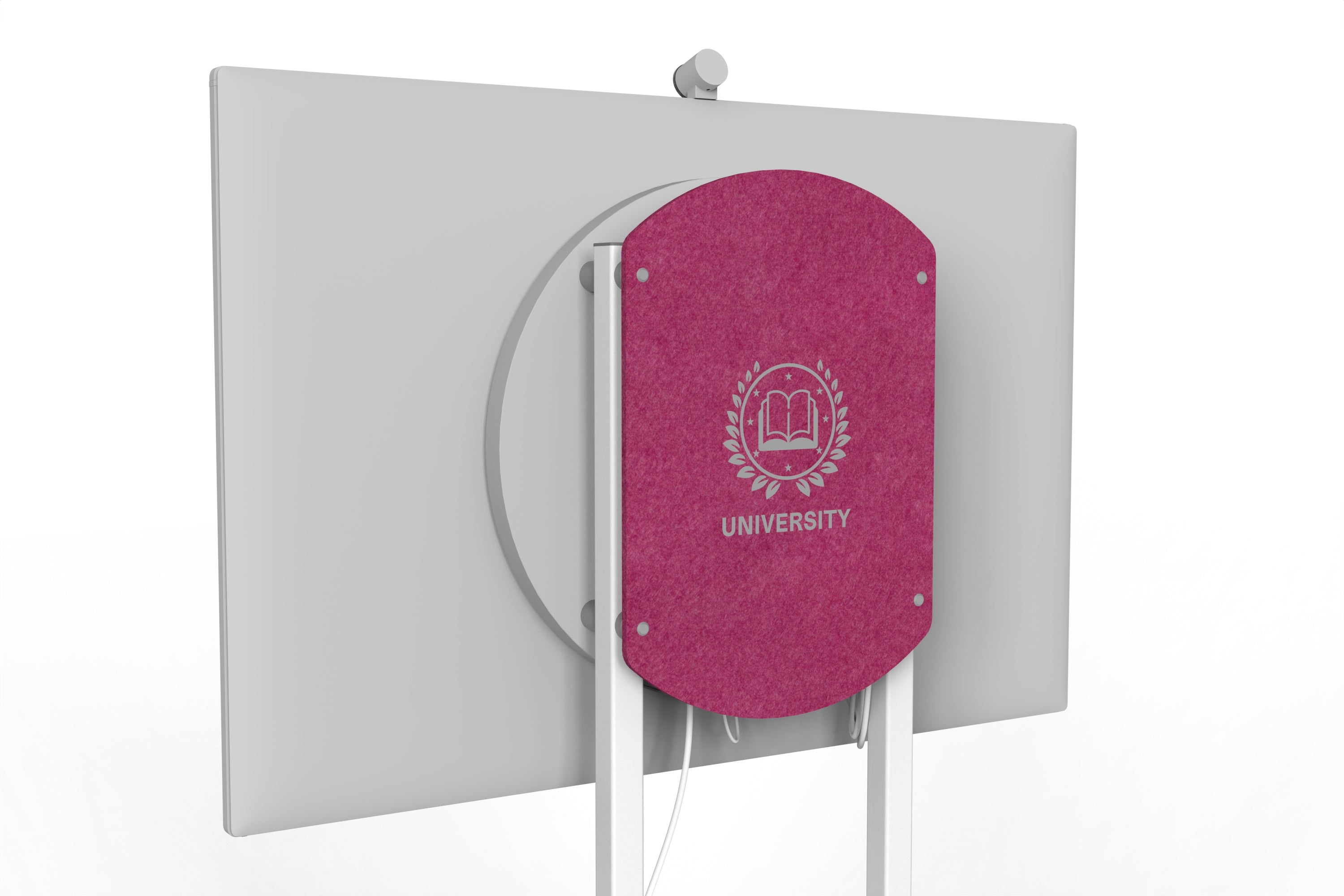 Heckler Rolling Stand for Surface Hub 3 with custom logo in Raspberry finish.