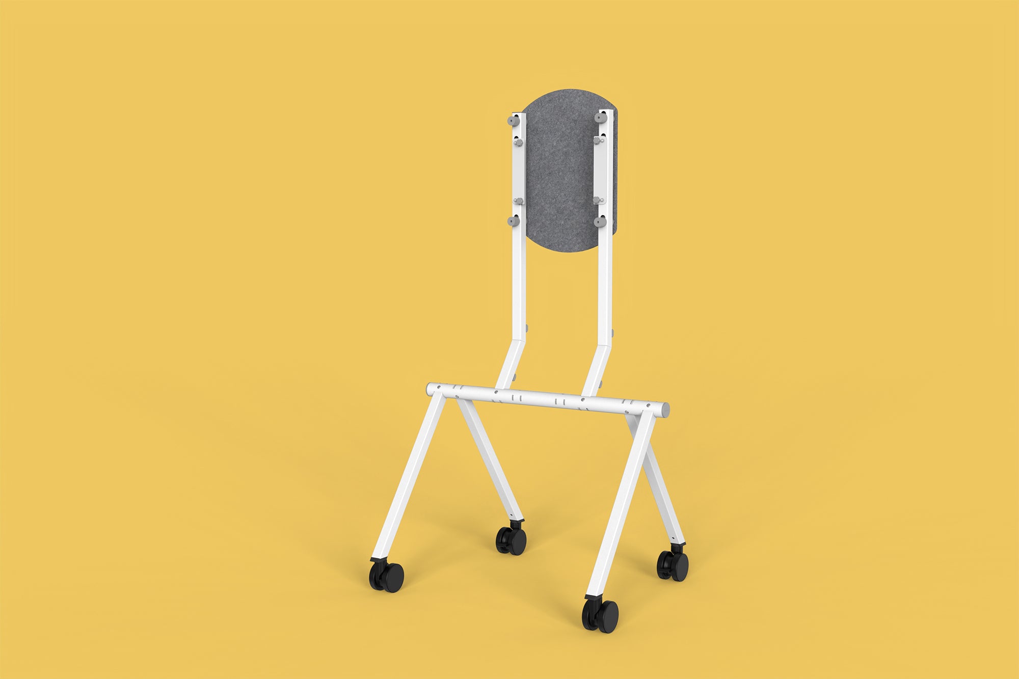 Side view of Heckler Rolling Stand for Surface Hub 3 frame and casters.