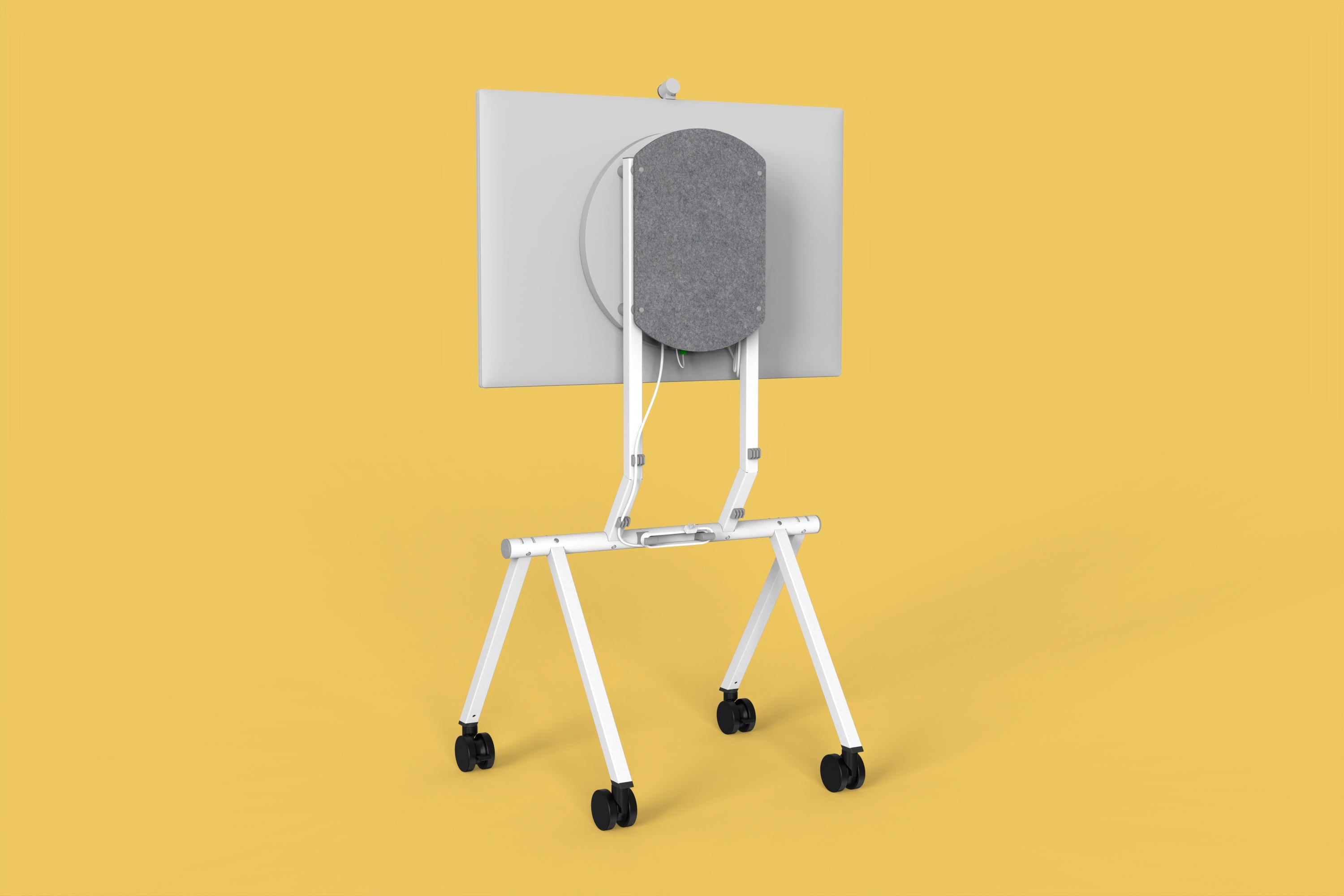 Rear view of Heckler Rolling Stand for Surface Hub 3 with mounted display.