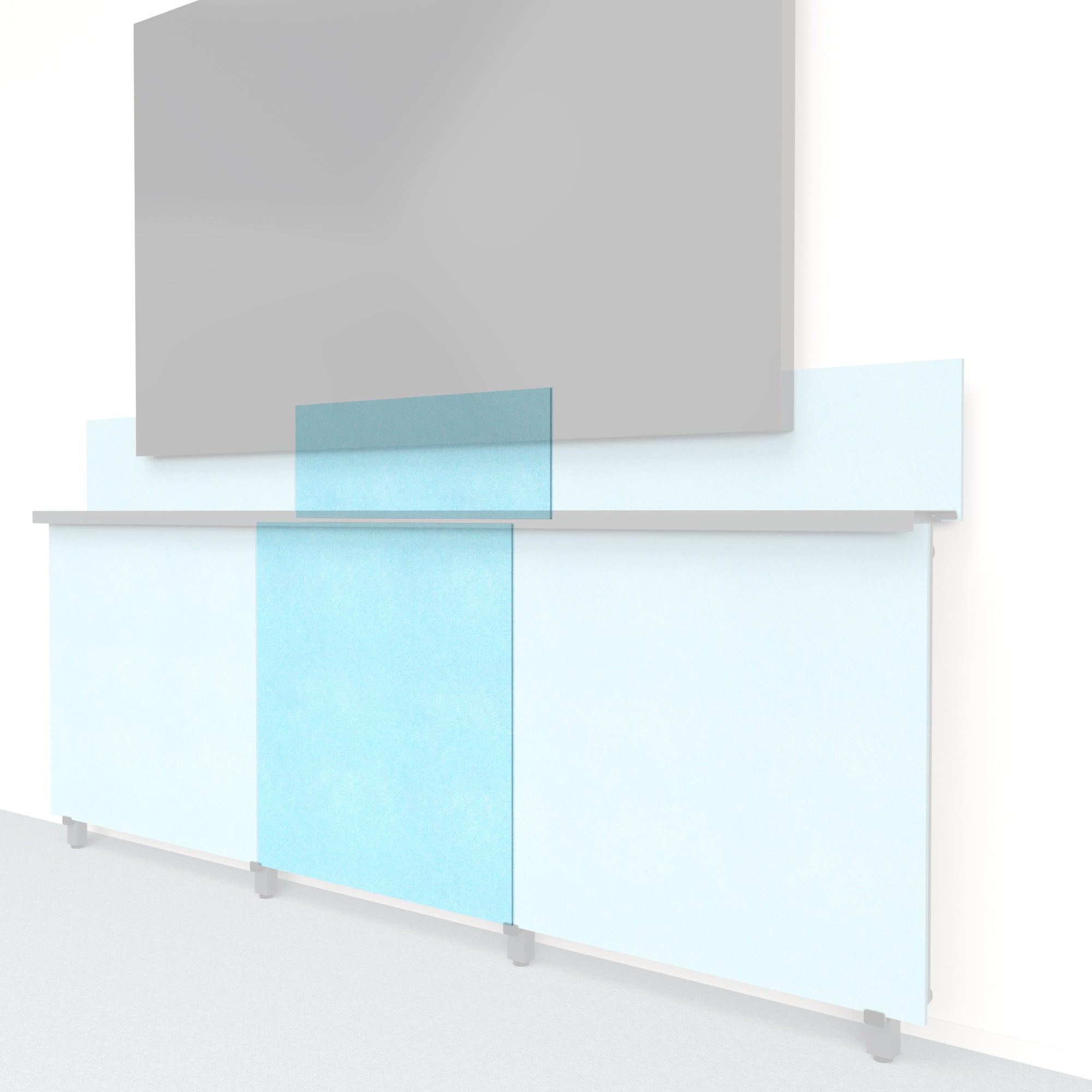 Heckler Framework Tall Inner Panel & Backsplash in Baby Blue Felt Right — modular pale baby blue PET felt AV wall panel for the Heckler Framework system.