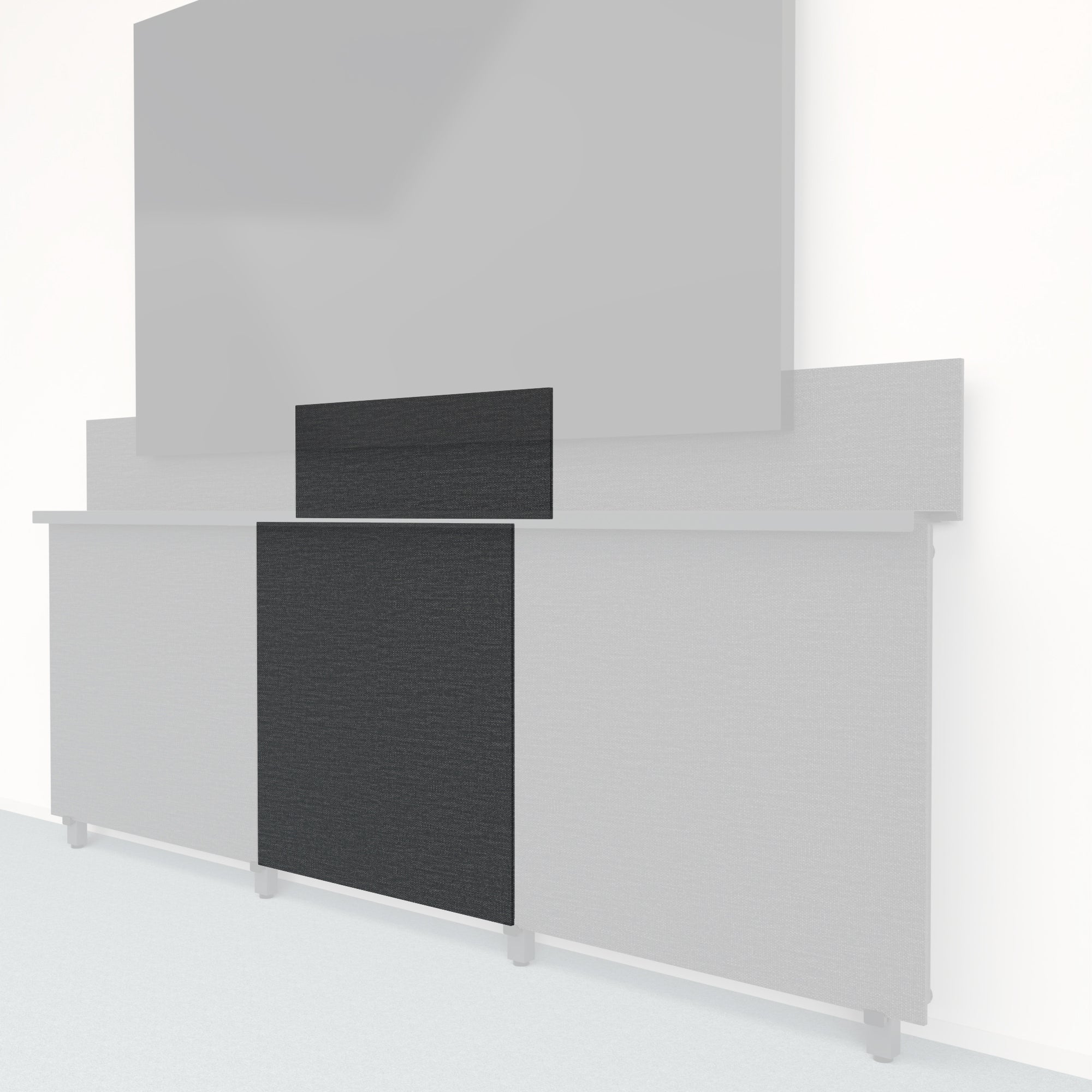 Heckler Framework Tall Inner Panel & Backsplash in Black Grey Maharam textile — modular textile-wrapped charcoal AV wall panel for the Heckler Framework system.