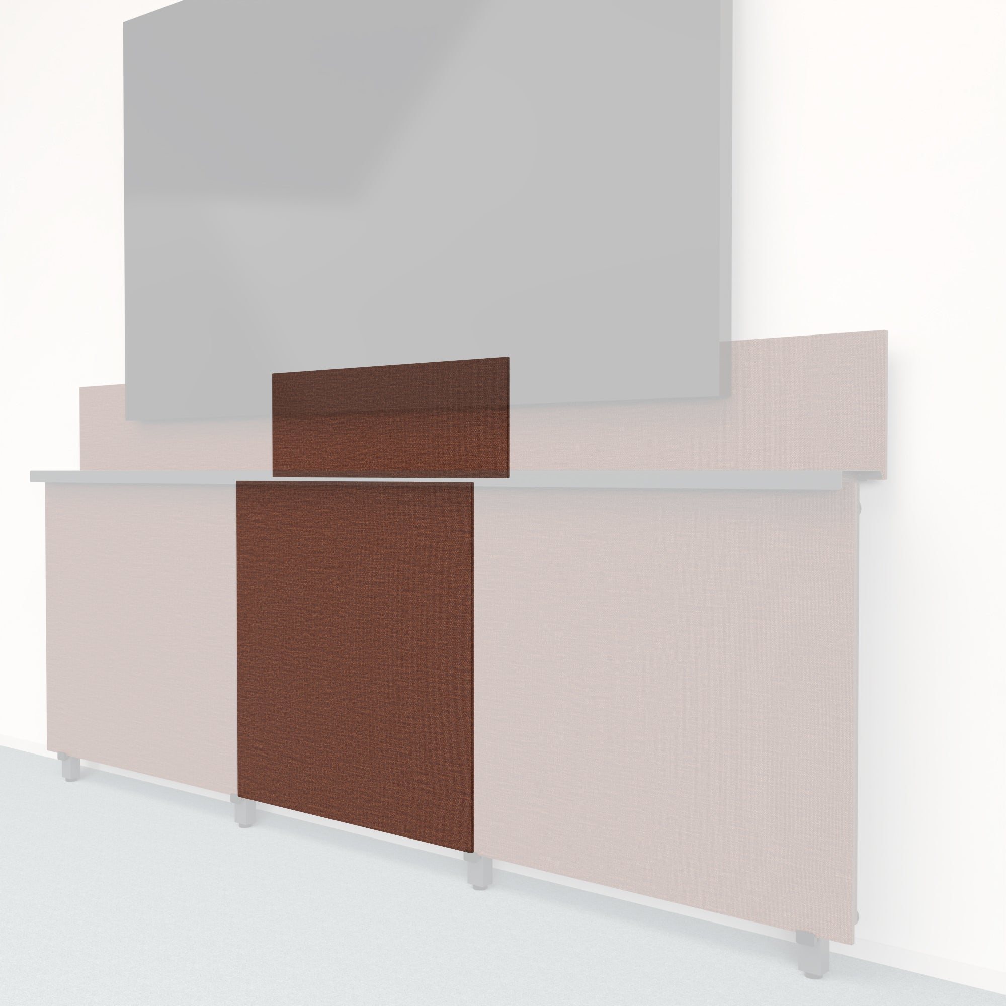 Heckler Framework Tall Inner Panel & Backsplash in Shino Maharam textile — modular textile-wrapped warm oatmeal AV wall panel for the Heckler Framework system.