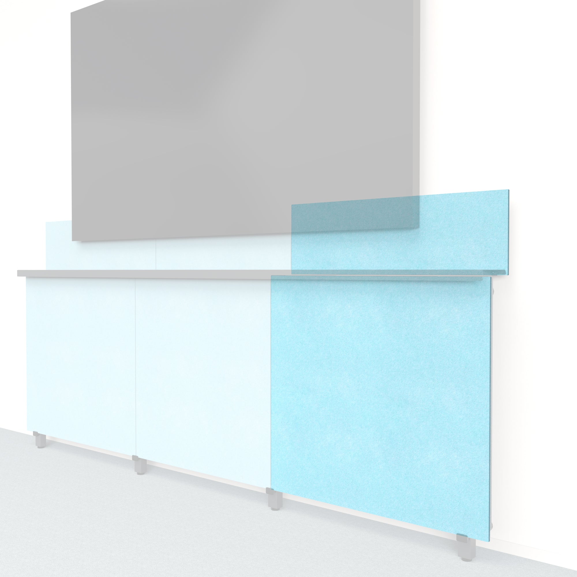 Heckler Framework Tall Outer Panel & Backsplash in Baby Blue Felt Right — modular pale baby blue PET felt AV wall panel for the Heckler Framework system.