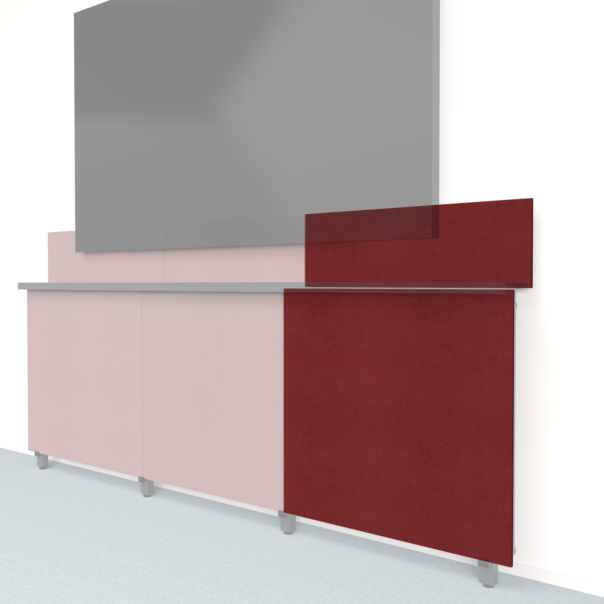 Heckler Framework Tall Outer Panel & Backsplash in Crimson Felt Right — modular crimson red PET felt AV wall panel for the Heckler Framework system.