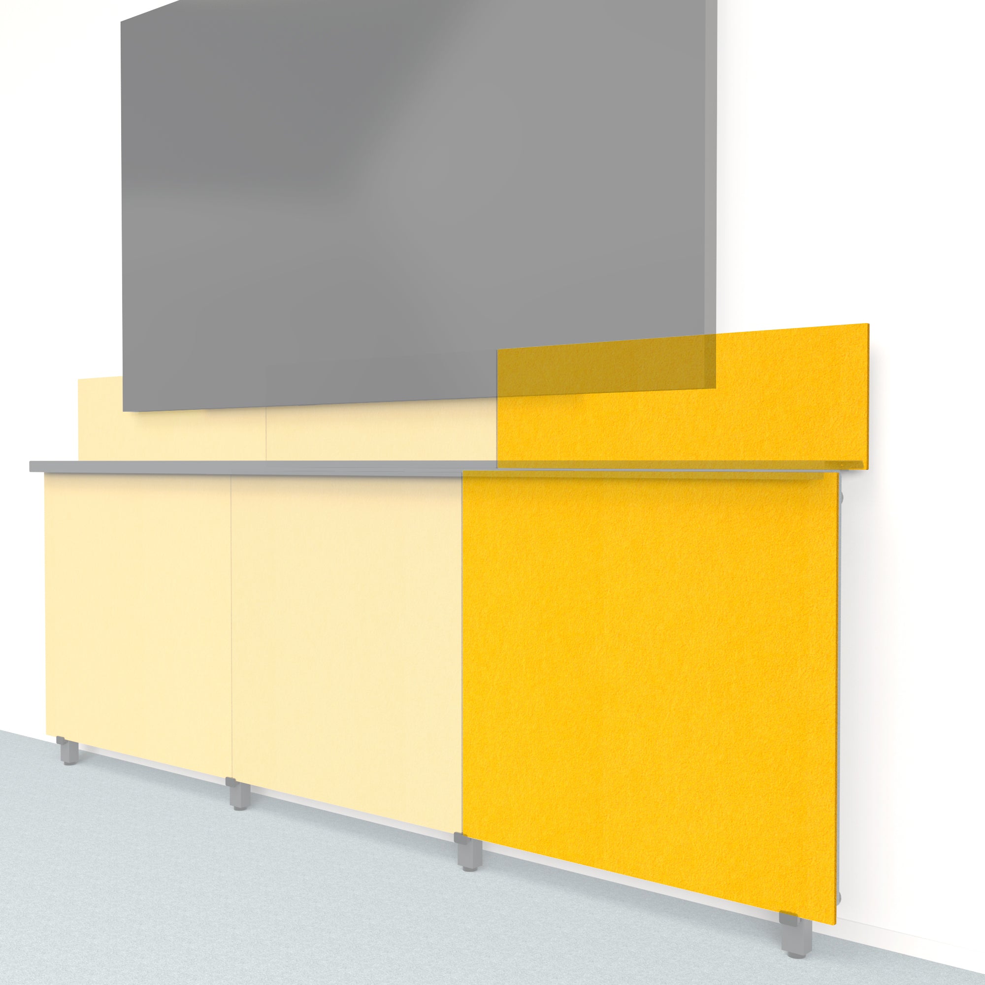 Heckler Framework Tall Outer Panel & Backsplash in Dandelion Felt Right — modular dandelion yellow PET felt AV wall panel for the Heckler Framework system.