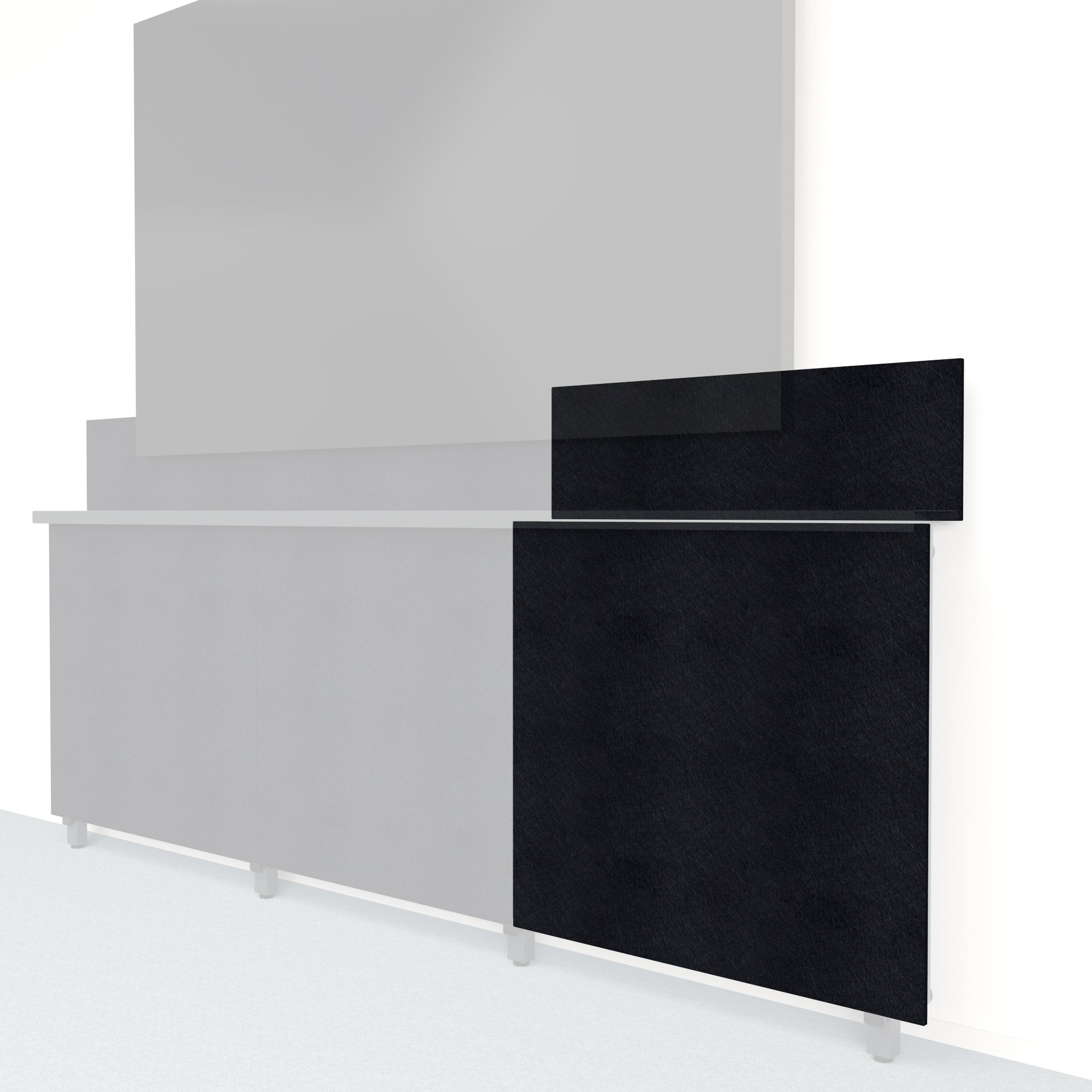 Heckler Framework Tall Outer Panel & Backsplash in Ebony Felt Right — modular ebony black PET felt AV wall panel for the Heckler Framework system.