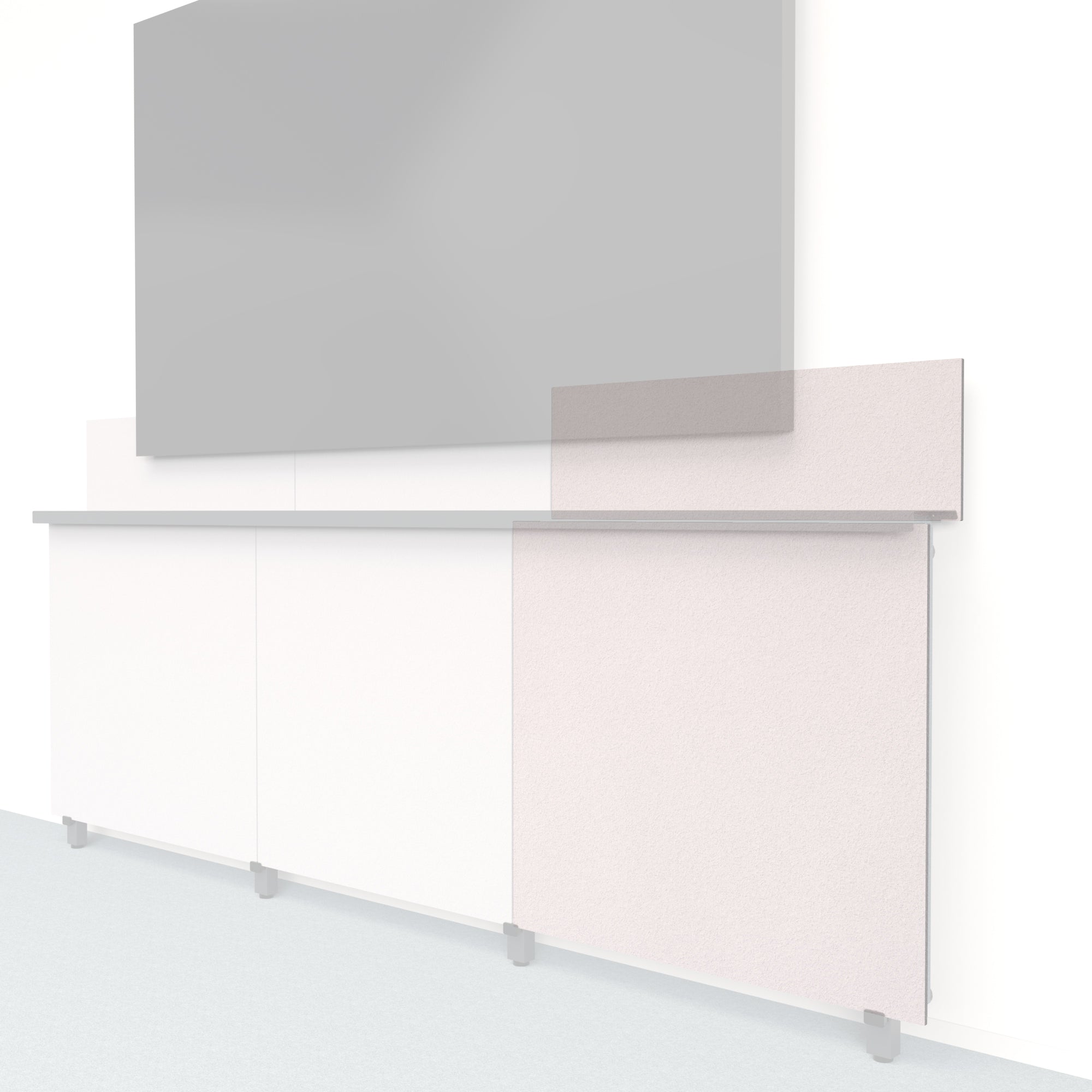 Heckler Framework Tall Outer Panel & Backsplash in Fog Felt Right — modular fog gray PET felt AV wall panel for the Heckler Framework system.