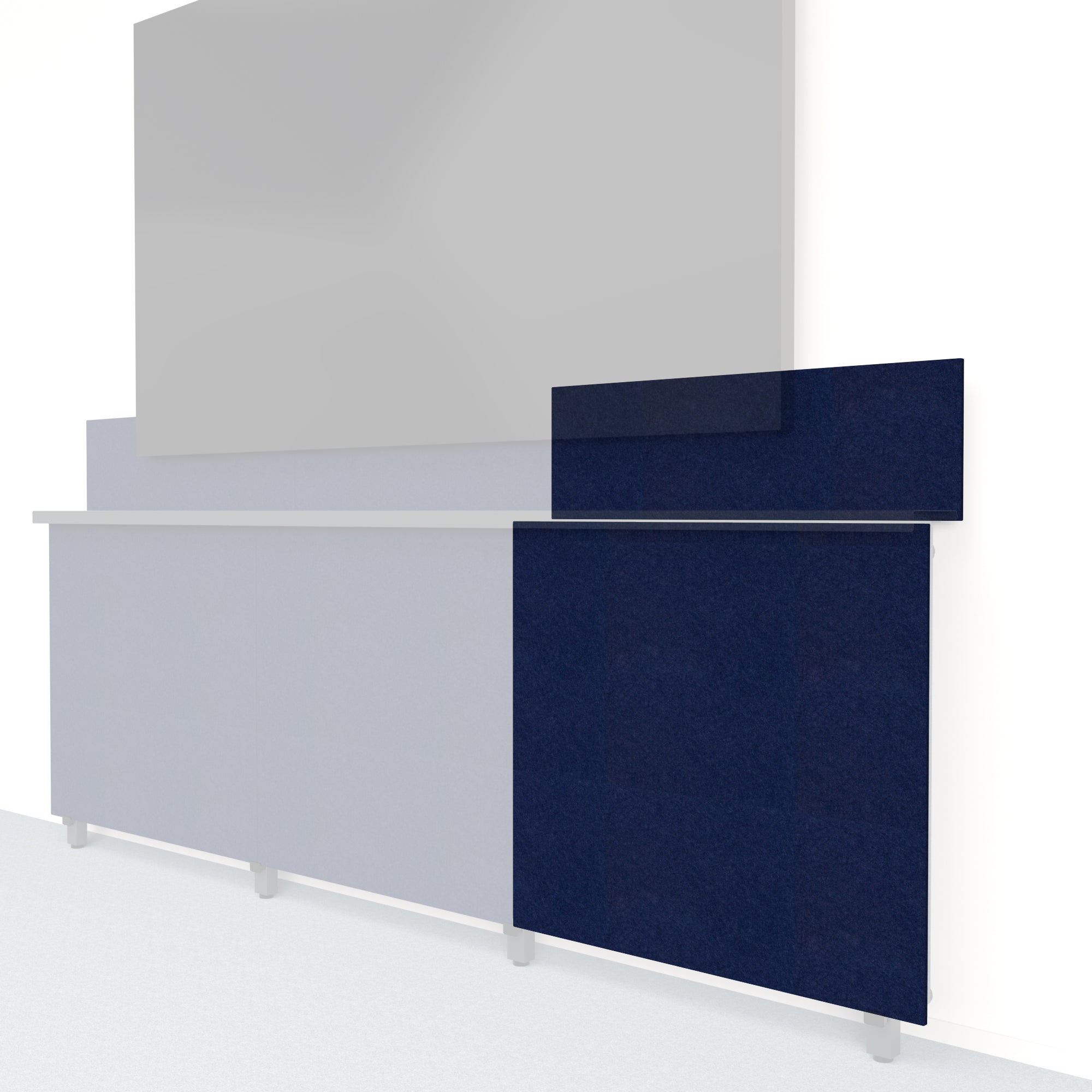 Heckler Framework Tall Outer Panel & Backsplash in Oxford Felt Right — modular oxford blue PET felt AV wall panel for the Heckler Framework system.