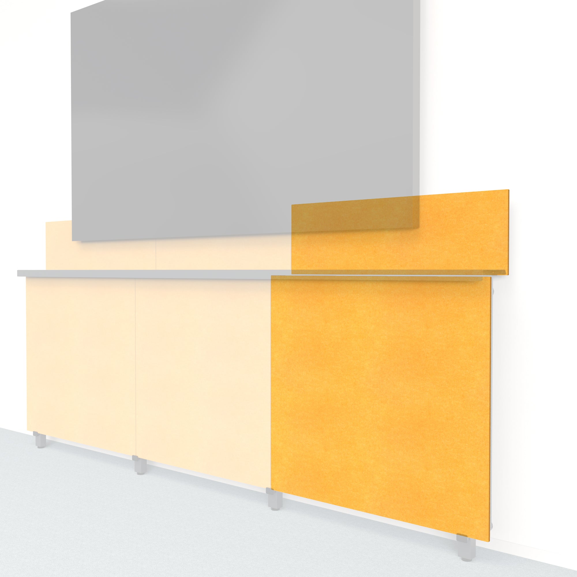 Heckler Framework Tall Outer Panel & Backsplash in Mustard Felt Right — modular mustard-yellow PET felt AV wall panel for the Heckler Framework system.
