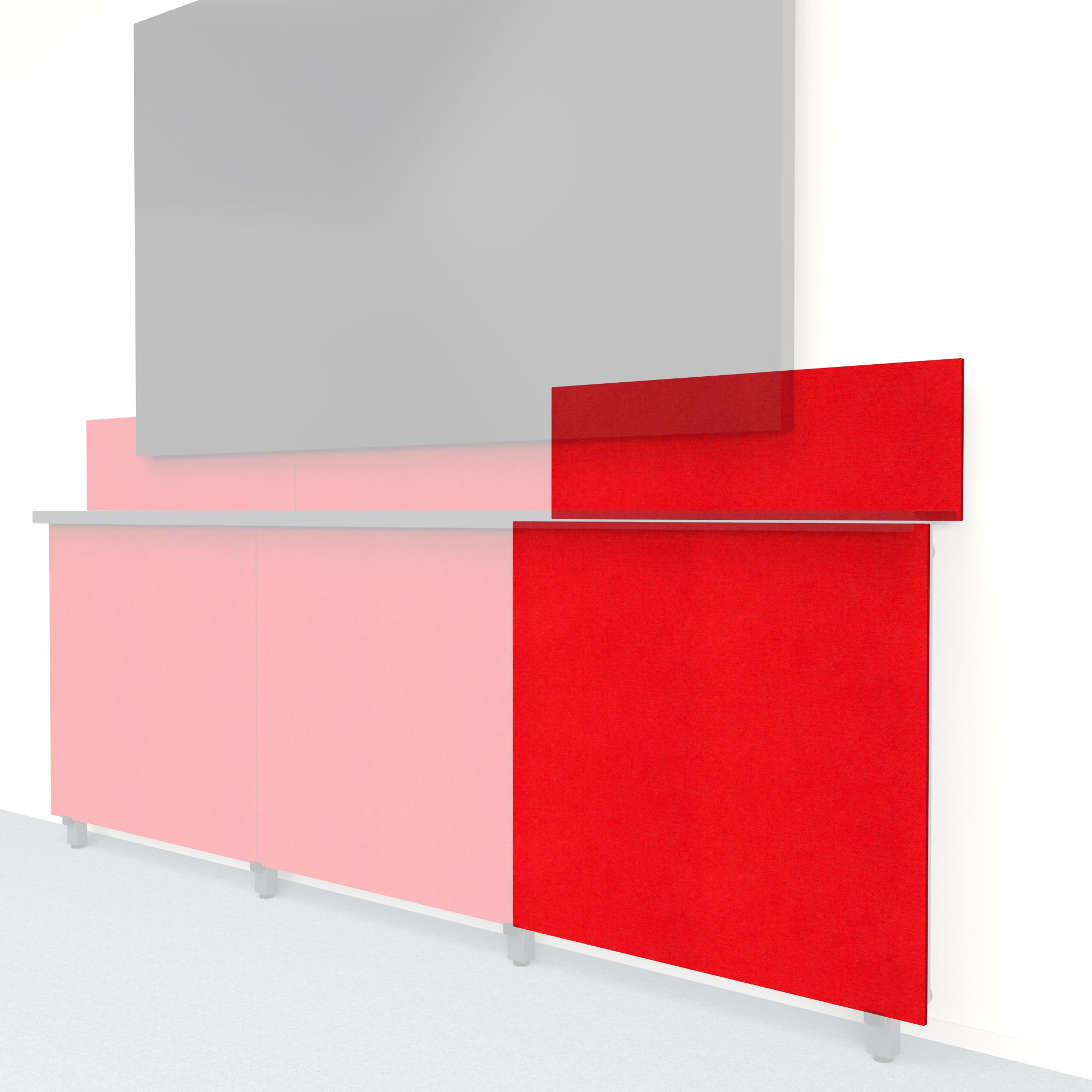 Heckler Framework Tall Outer Panel & Backsplash in Scarlet Felt Right — modular scarlet red PET felt AV wall panel for the Heckler Framework system.
