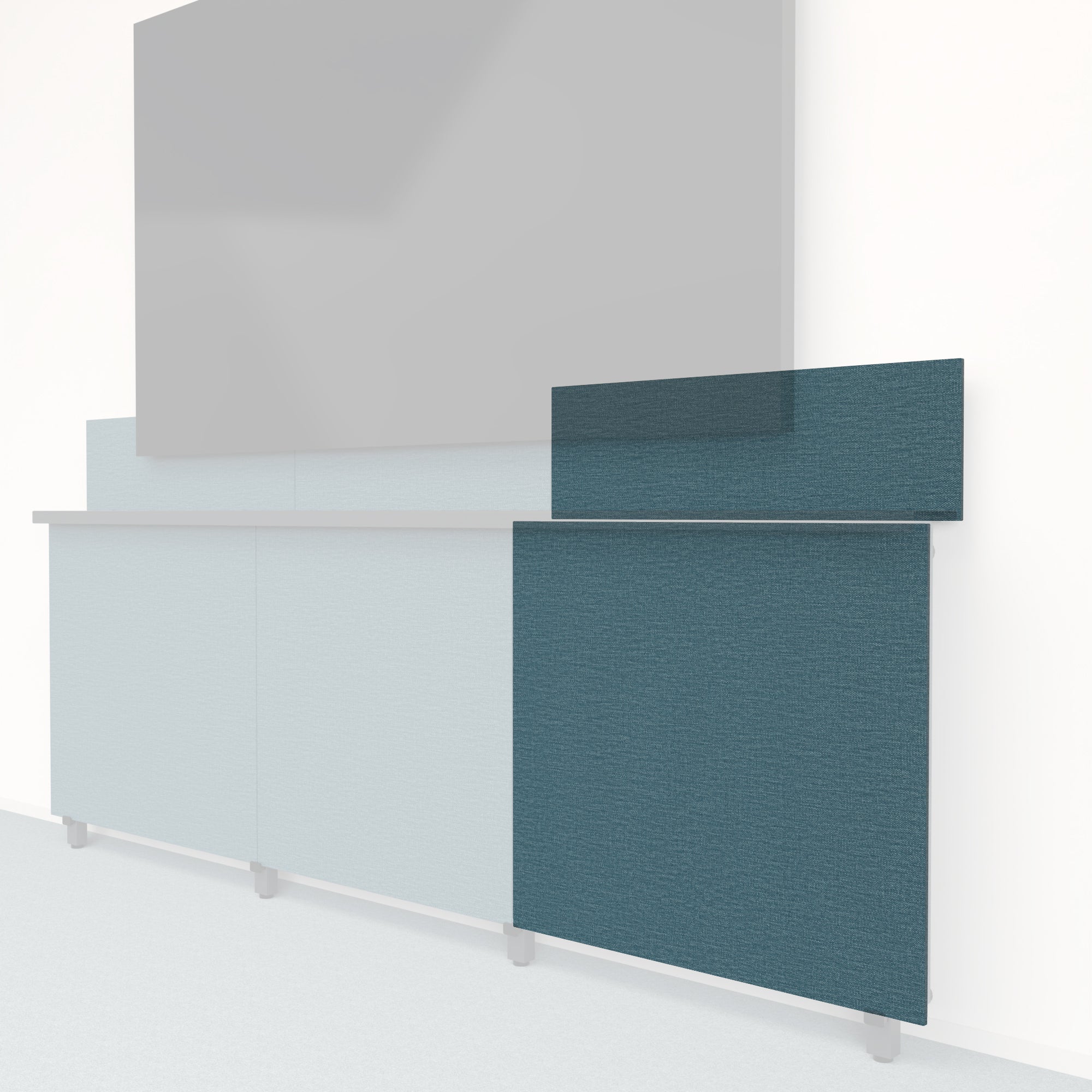 Heckler Framework Tall Outer Panel & Backsplash in Thermosphere Maharam textile — modular textile-wrapped atmospheric blue AV wall panel for the Heckler Framework system.