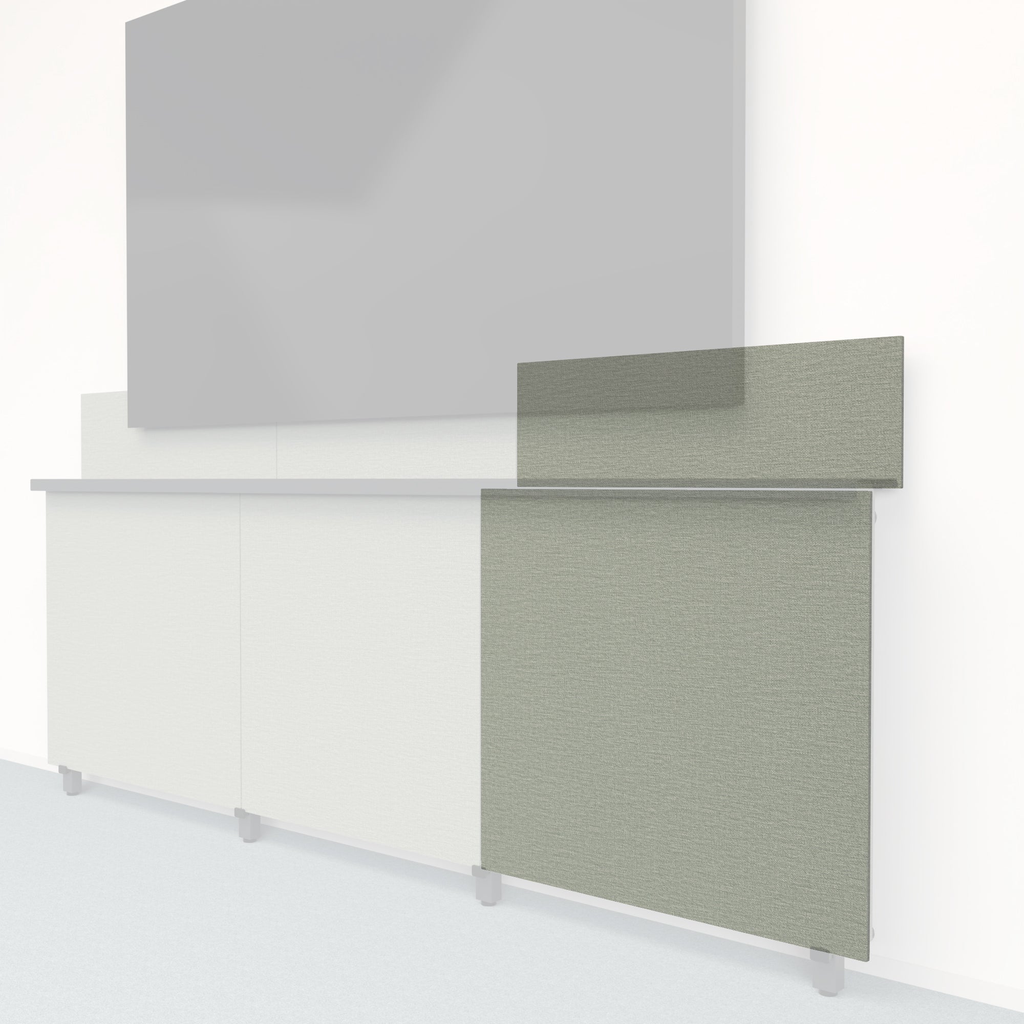 Heckler Framework Tall Outer Panel & Backsplash in Green Maharam textile — modular textile-wrapped sage green AV wall panel for the Heckler Framework system.