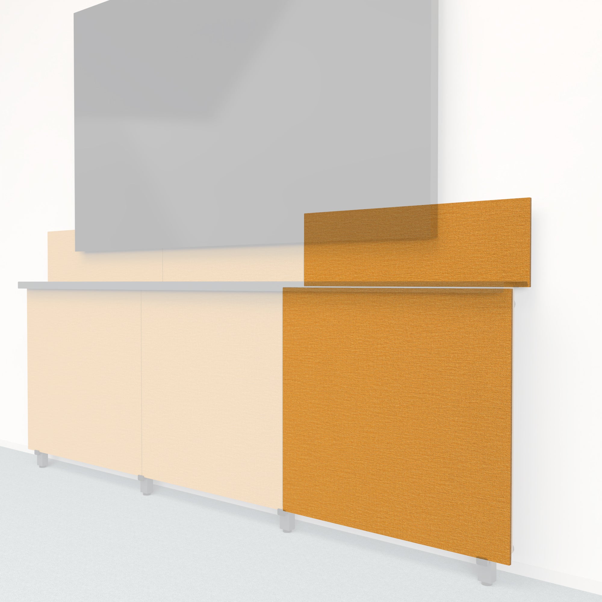 Heckler Framework Tall Outer Panel & Backsplash in Honey Maharam textile — modular textile-wrapped warm golden AV wall panel for the Heckler Framework system.