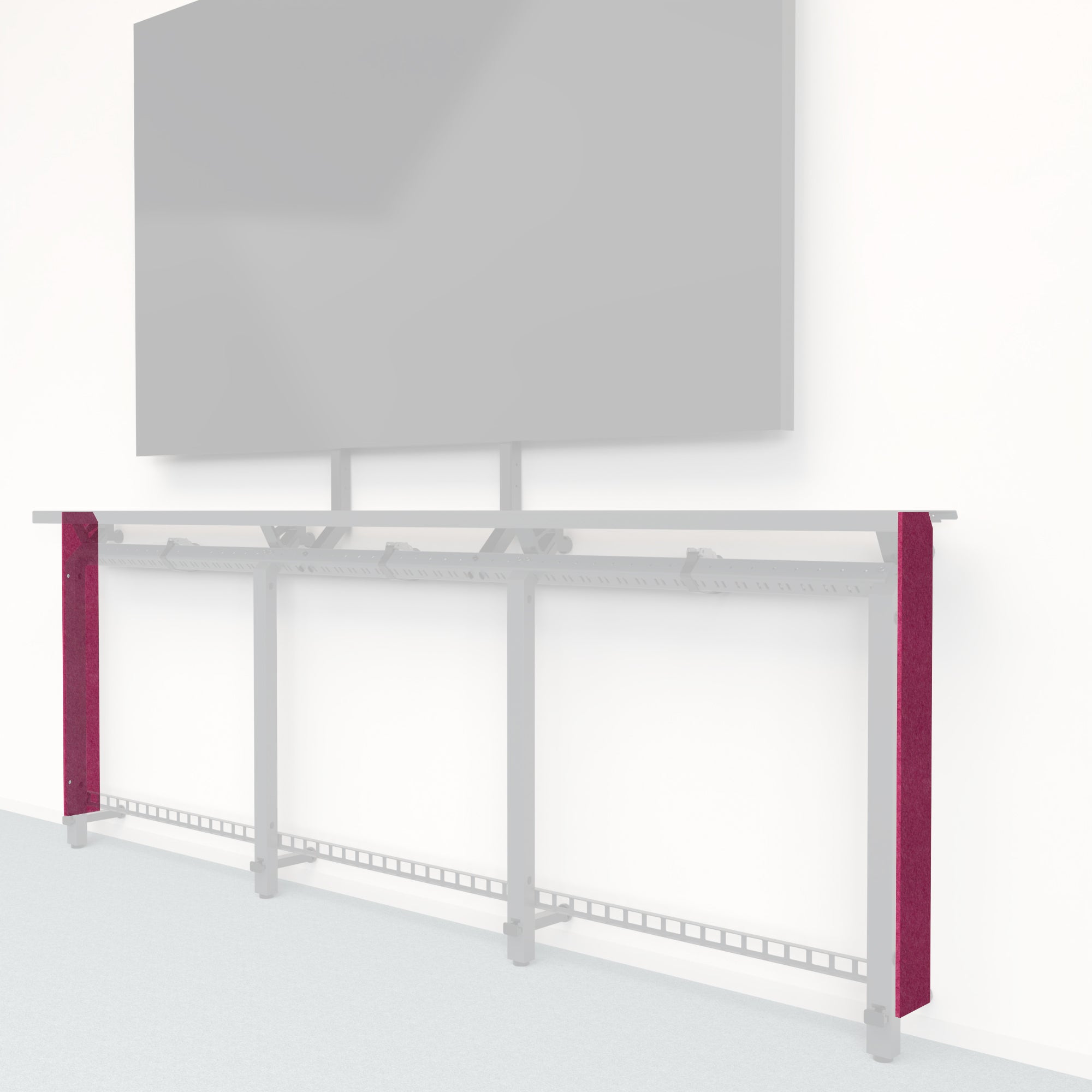 Heckler Framework Tall End Cap in Raspberry Felt Right — modular raspberry red PET felt end panel for the Heckler Framework AV wall system.