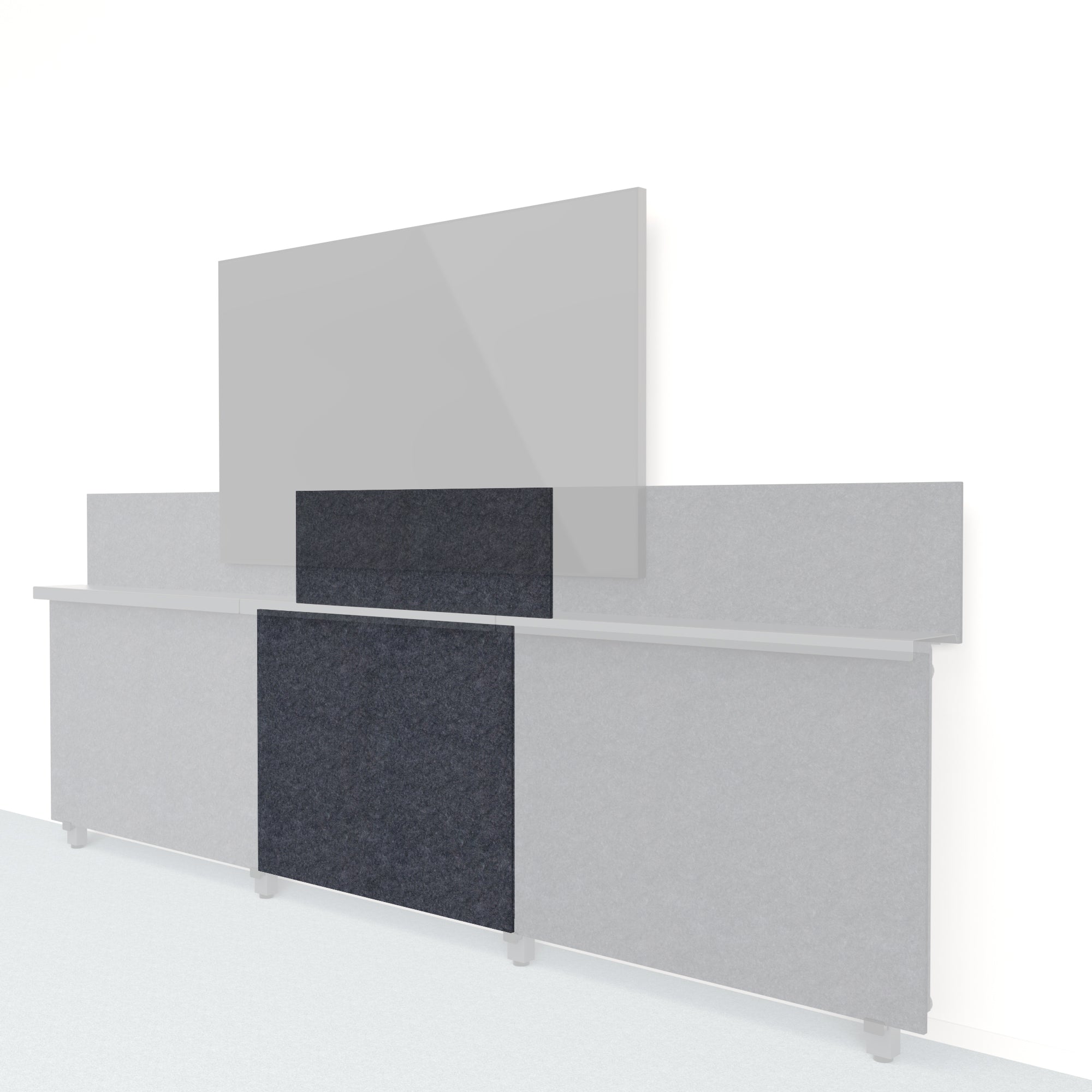 Heckler Framework Short Inner Panel & Backsplash in Cast Felt Right — modular cast gray PET felt AV wall panel for the Heckler Framework system.