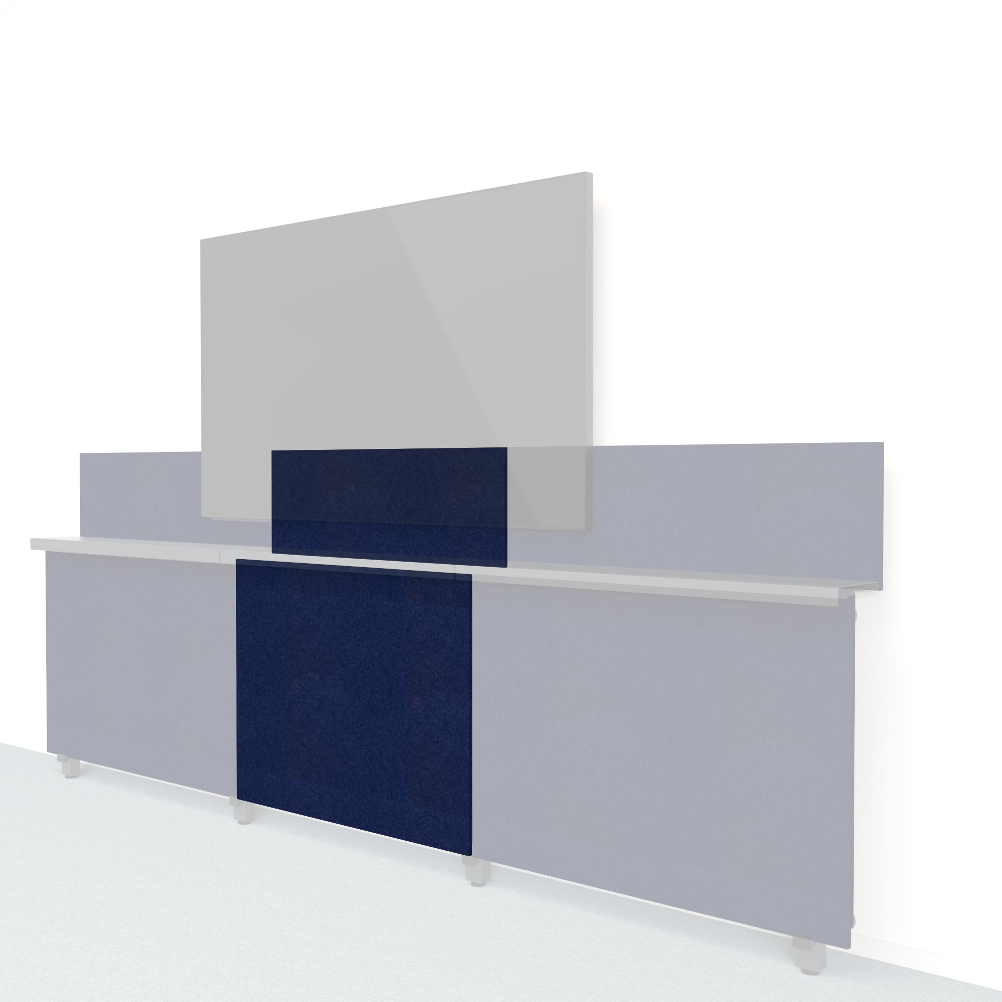Heckler Framework Short Inner Panel & Backsplash in Oxford Felt Right — modular oxford blue PET felt AV wall panel for the Heckler Framework system.