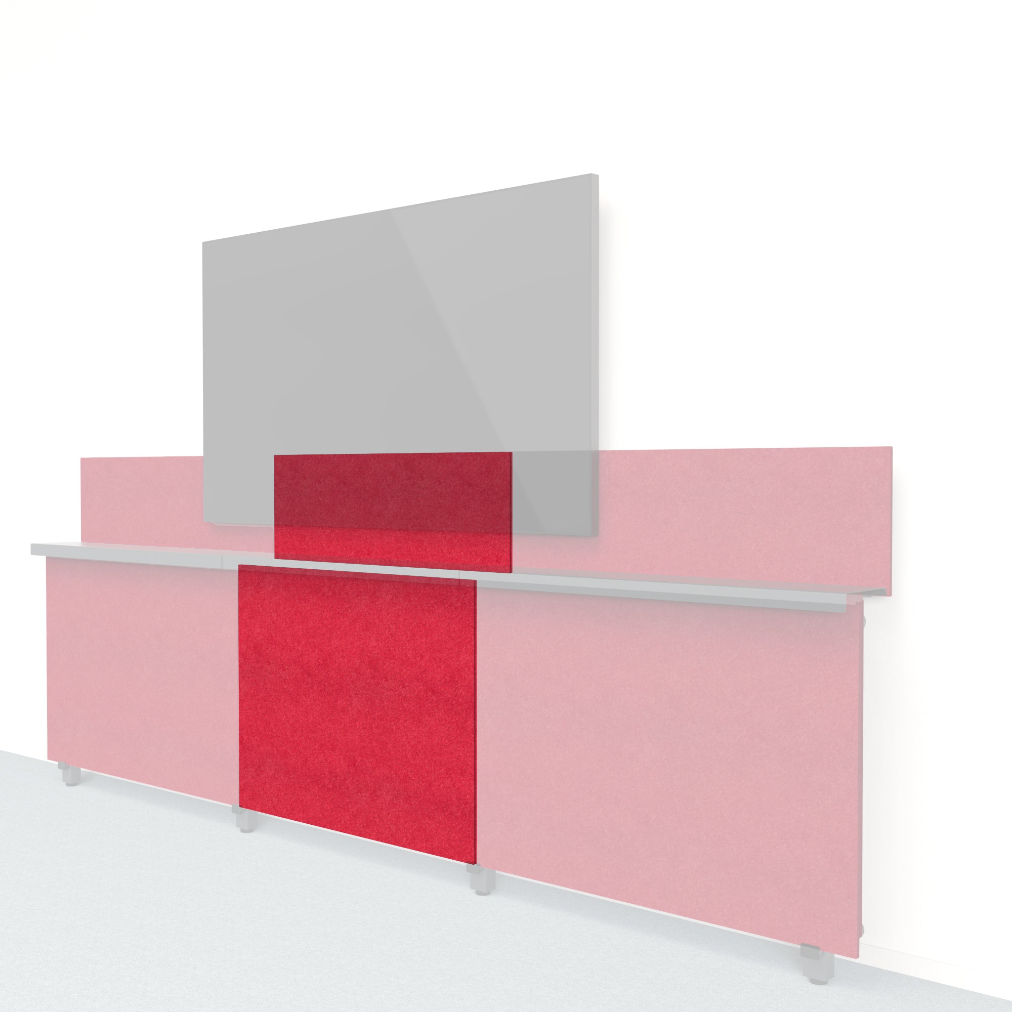 Heckler Framework Short Inner Panel & Backsplash in Ruby Felt Right — modular ruby red PET felt AV wall panel for the Heckler Framework system.