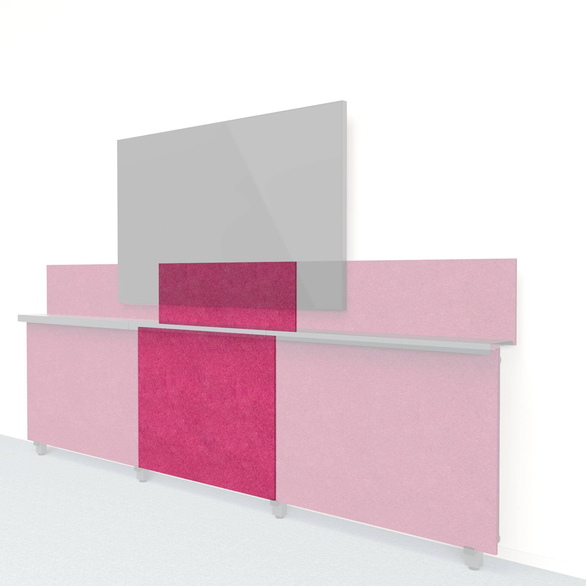 Heckler Framework Short Inner Panel & Backsplash in Raspberry Felt Right — modular raspberry red PET felt AV wall panel for the Heckler Framework system.