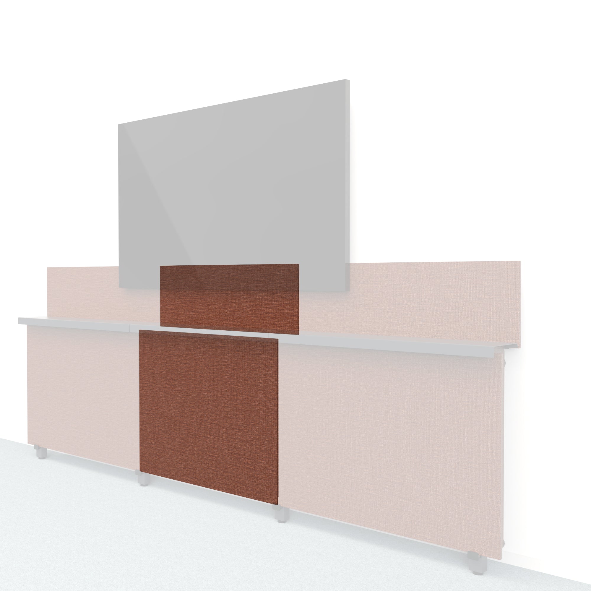 Heckler Framework Short Inner Panel & Backsplash in Shino Maharam textile — modular textile-wrapped warm oatmeal AV wall panel for the Heckler Framework system.