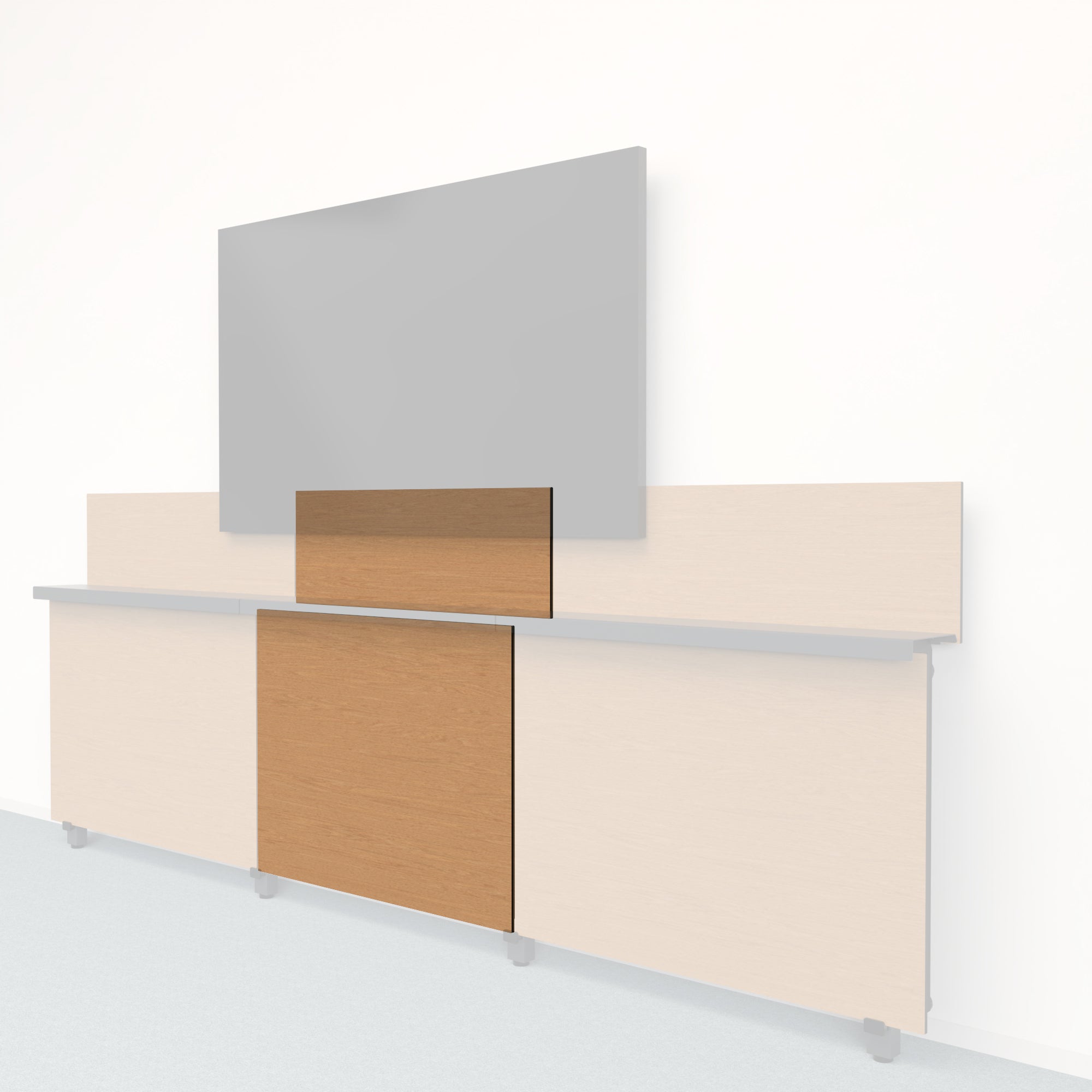 Heckler Framework Short Inner Panel & Backsplash in Castle Oak wood look — modular white-oak-woodgrain AV wall panel for the Heckler Framework system.
