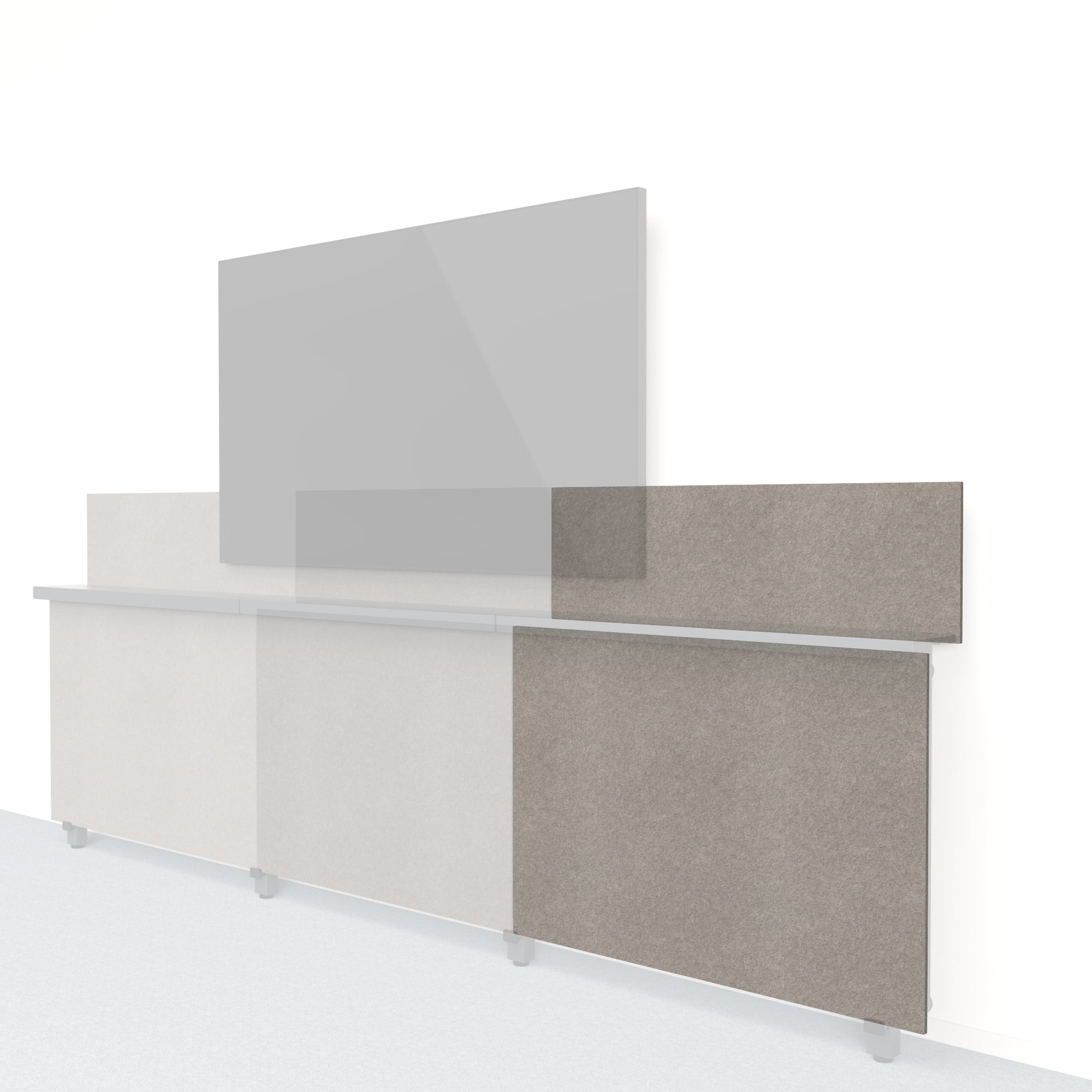 Heckler Framework Short Outer Panel & Backsplash in Ash Felt Right — modular ash gray PET felt AV wall panel for the Heckler Framework system.
