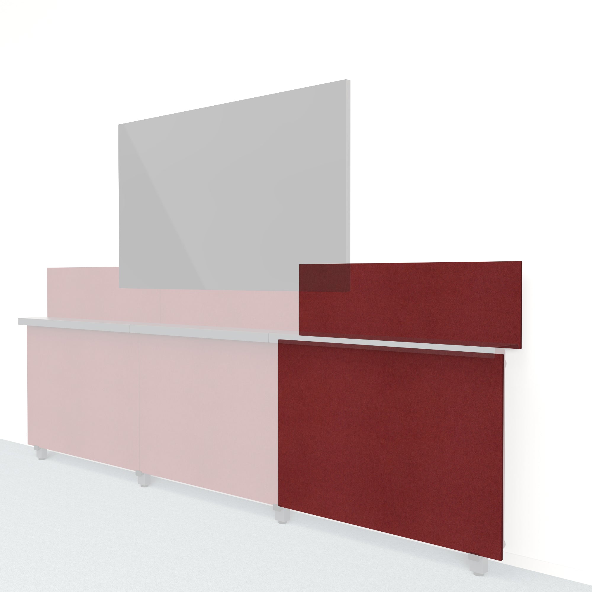 Heckler Framework Short Outer Panel & Backsplash in Crimson Felt Right — modular crimson red PET felt AV wall panel for the Heckler Framework system.