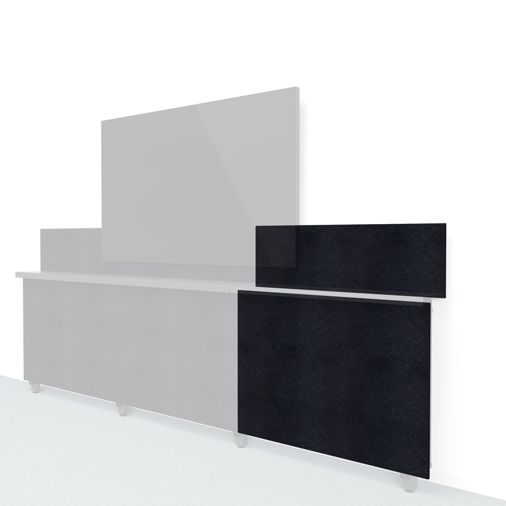 Heckler Framework Short Outer Panel & Backsplash in Ebony Felt Right — modular ebony black PET felt AV wall panel for the Heckler Framework system.