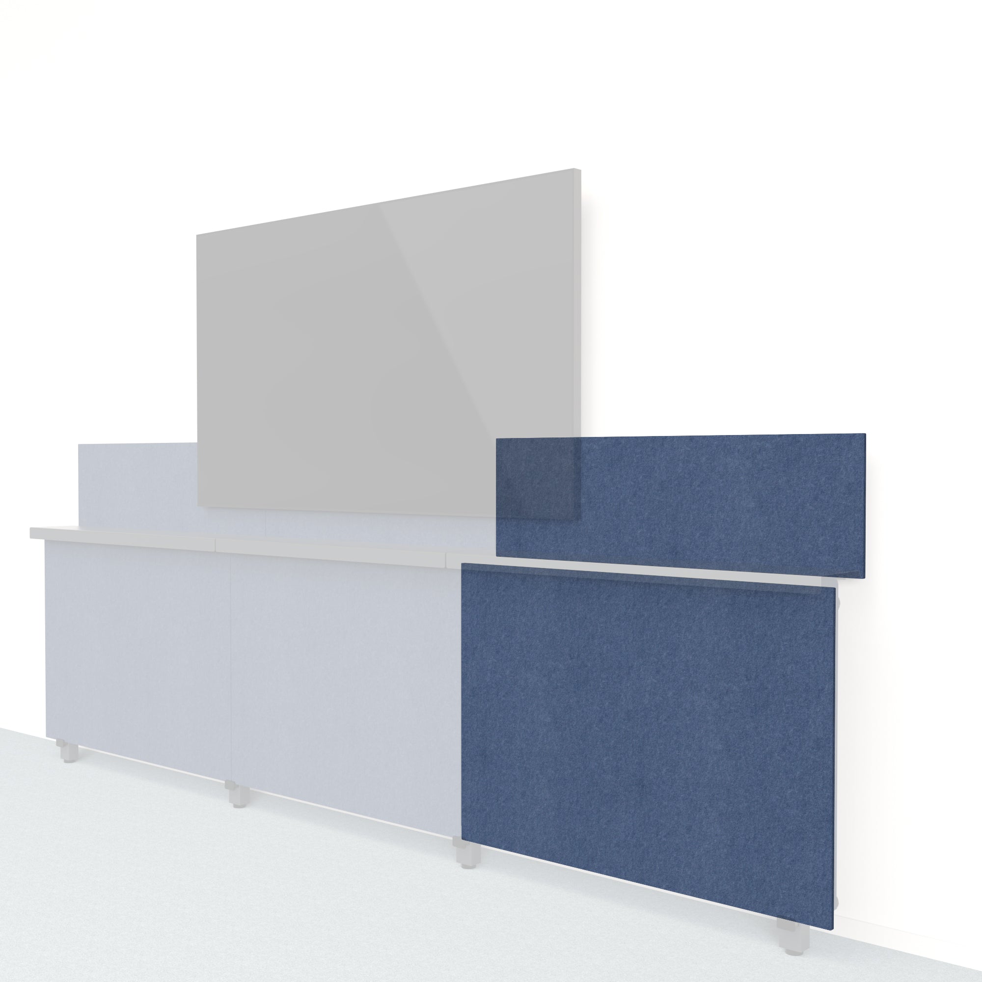 Heckler Framework Short Outer Panel & Backsplash in Indigo Felt Right — modular indigo blue PET felt AV wall panel for the Heckler Framework system.