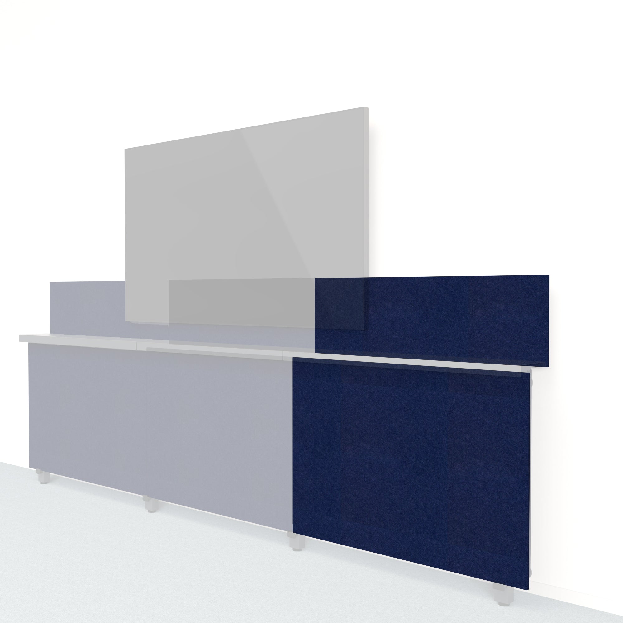 Heckler Framework Short Outer Panel & Backsplash in Oxford Felt Right — modular oxford blue PET felt AV wall panel for the Heckler Framework system.