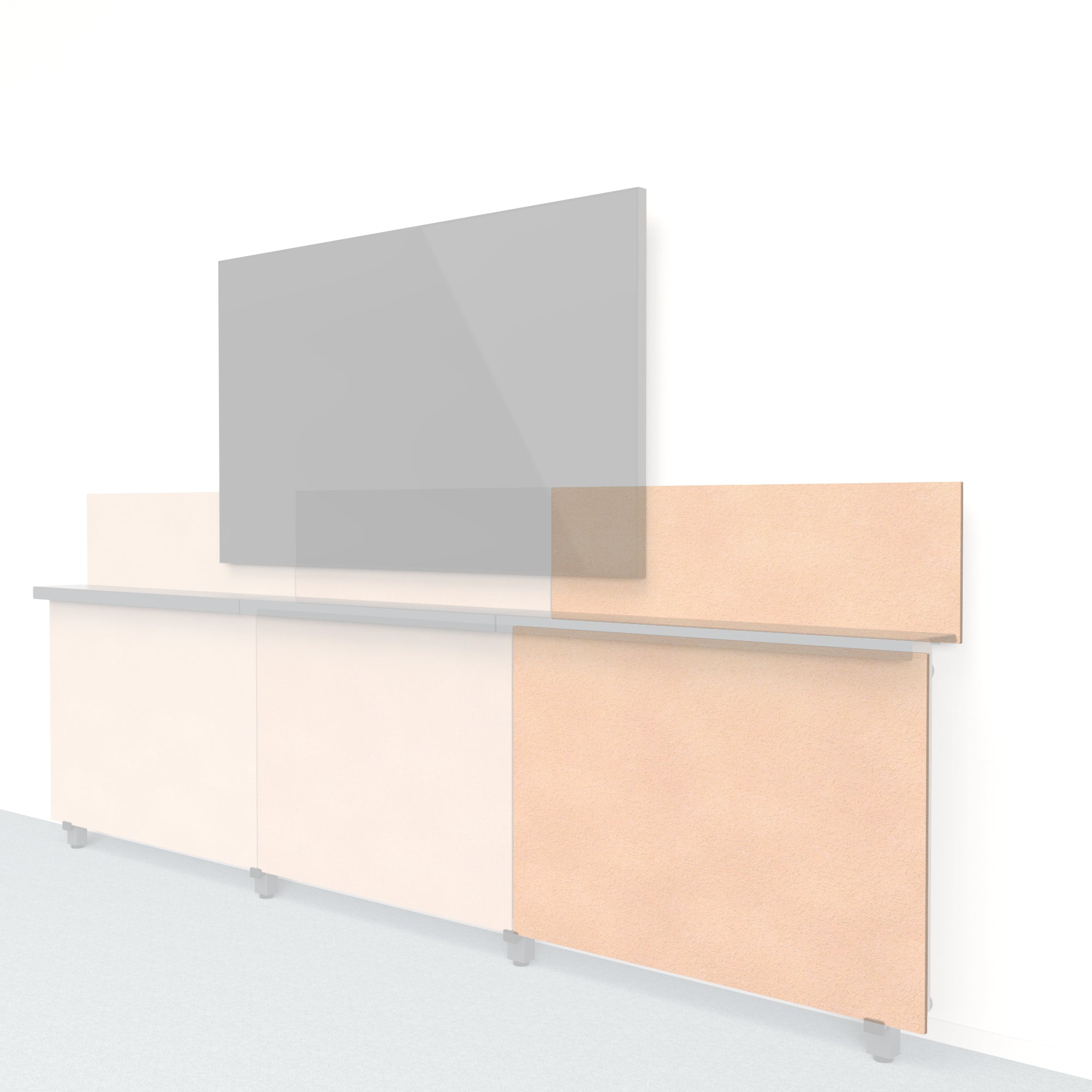 Heckler Framework Short Outer Panel & Backsplash in Porcelain Felt Right — modular porcelain white PET felt AV wall panel for the Heckler Framework system.