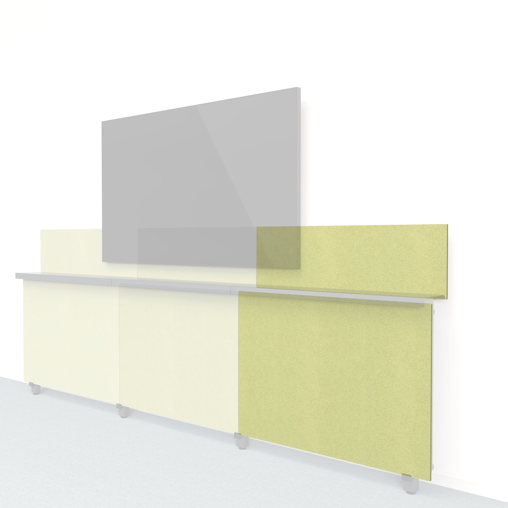 Heckler Framework Short Outer Panel & Backsplash in Aloe Felt Right — modular aloe green PET felt AV wall panel for the Heckler Framework system.