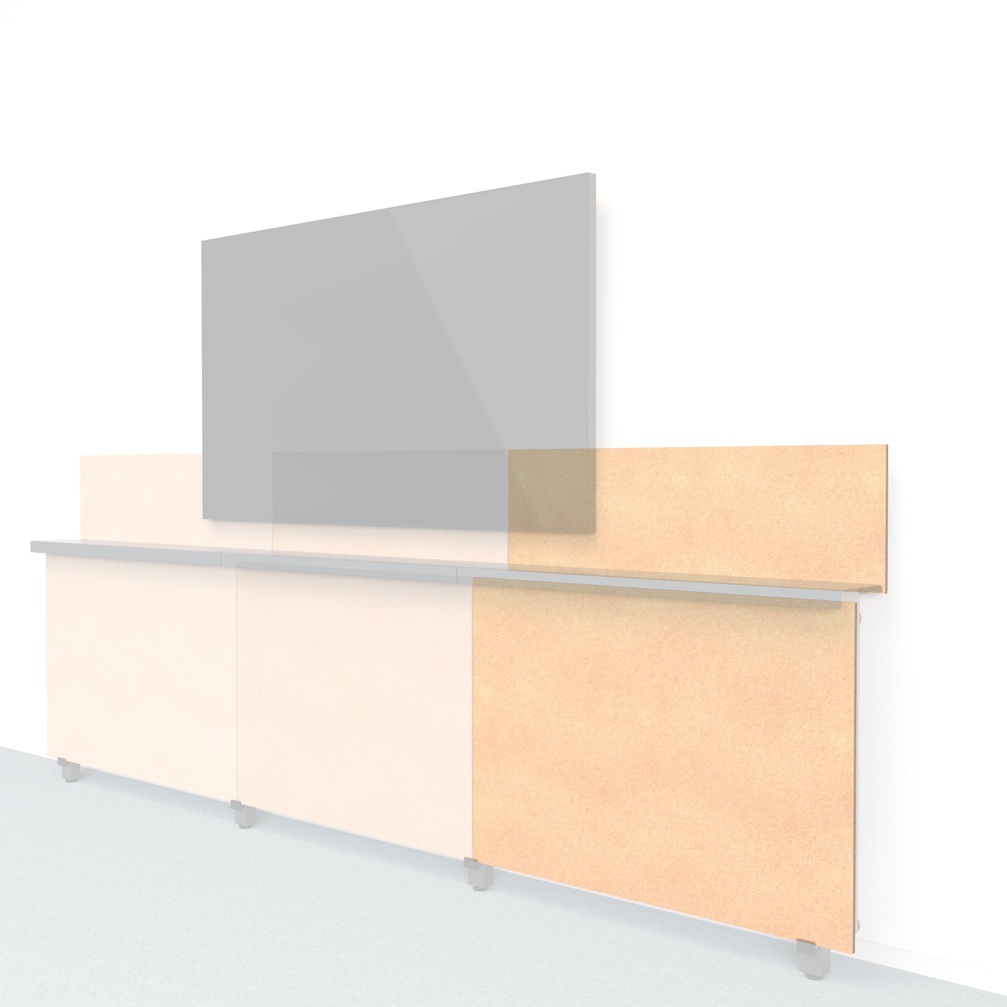 Heckler Framework Short Outer Panel & Backsplash in Cashmere Felt Right — modular cashmere beige PET felt AV wall panel for the Heckler Framework system.
