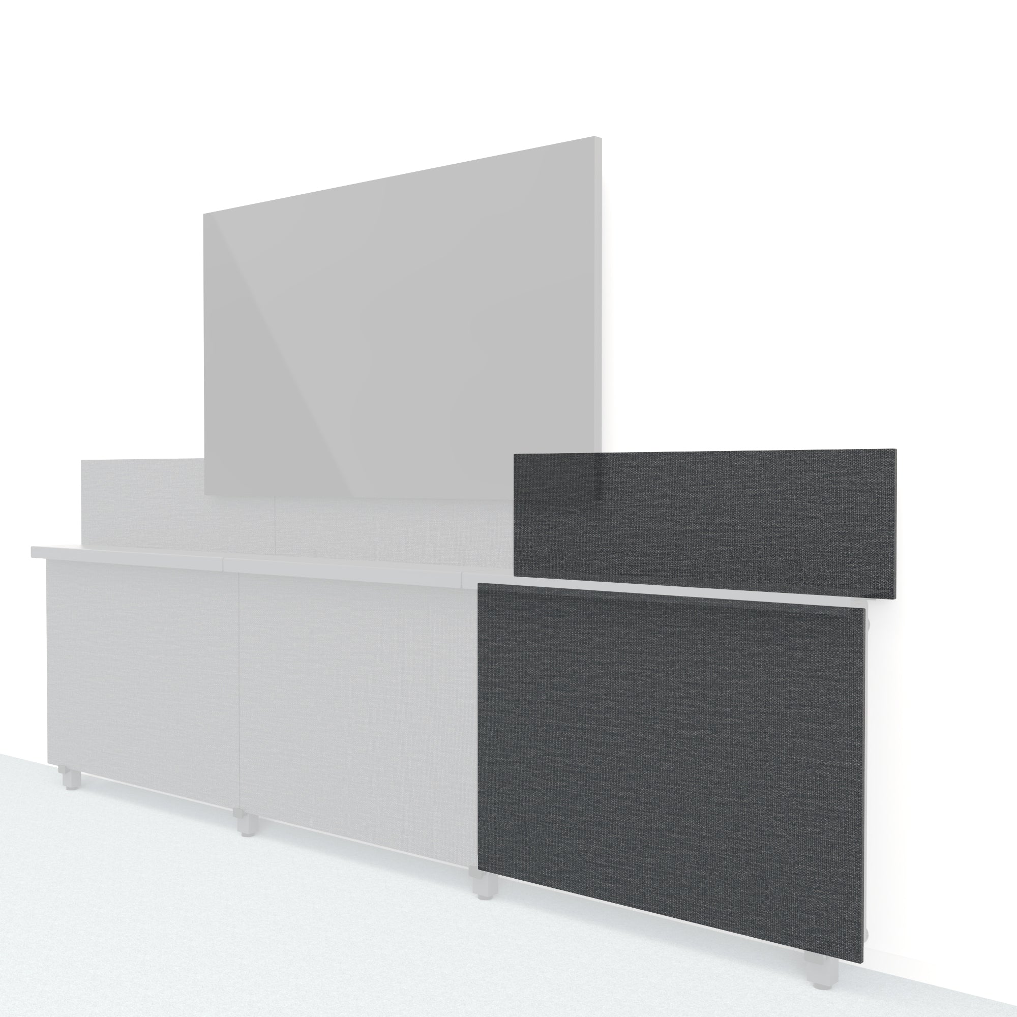 Heckler Framework Short Outer Panel & Backsplash in Black Grey Maharam textile — modular textile-wrapped charcoal AV wall panel for the Heckler Framework system.