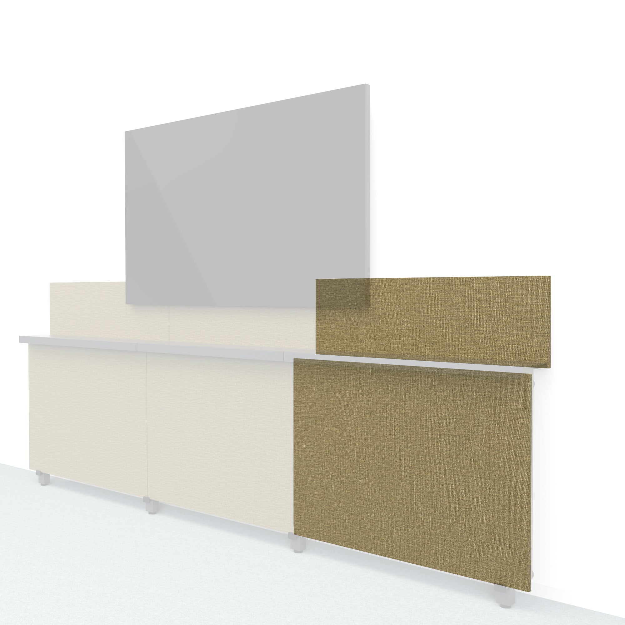 Heckler Framework Short Outer Panel & Backsplash in Saguaro Maharam textile — modular textile-wrapped desert green AV wall panel for the Heckler Framework system.