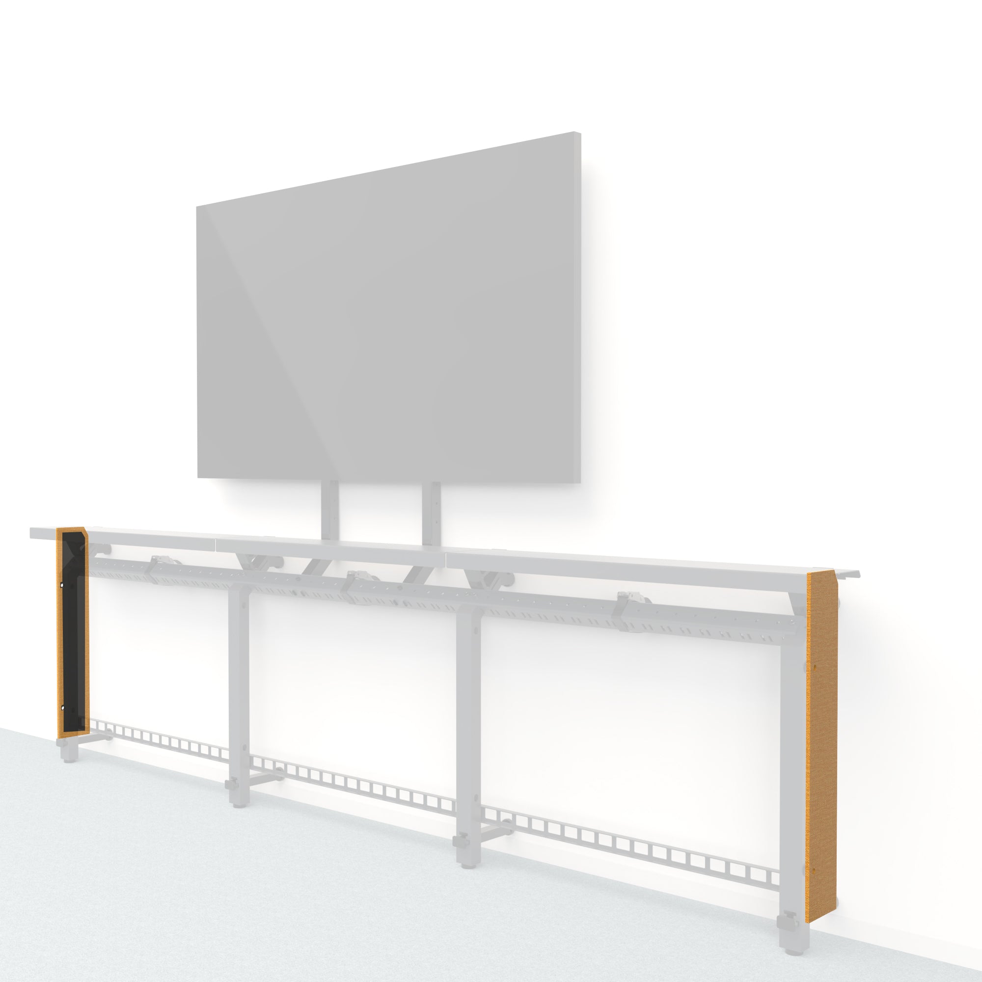 Heckler Framework Short End Cap in Honey Maharam textile — modular textile-wrapped warm golden end panel for the Heckler Framework AV wall system.