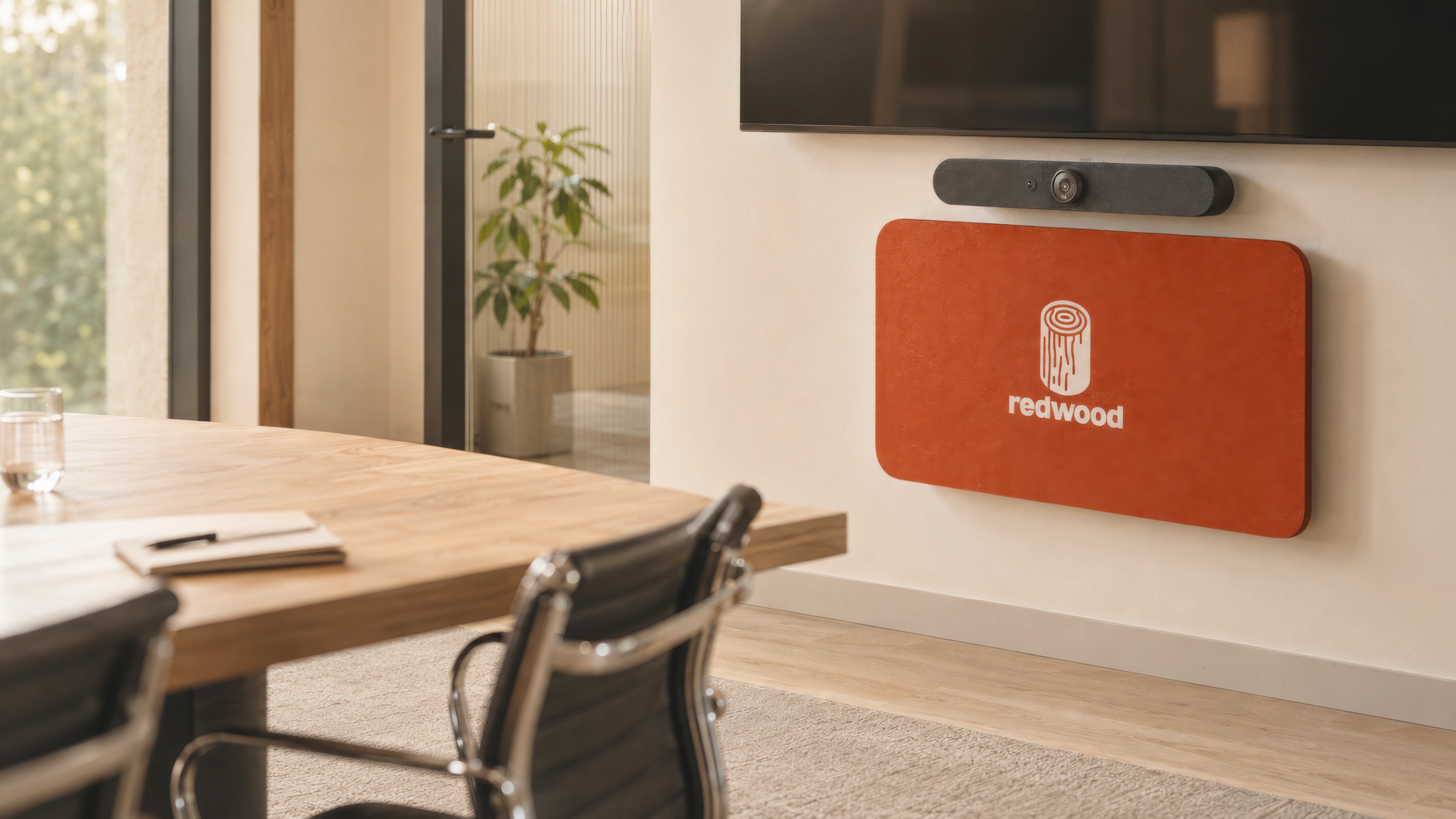 Heckler Credenza Neo in a meeting room with logo panel.