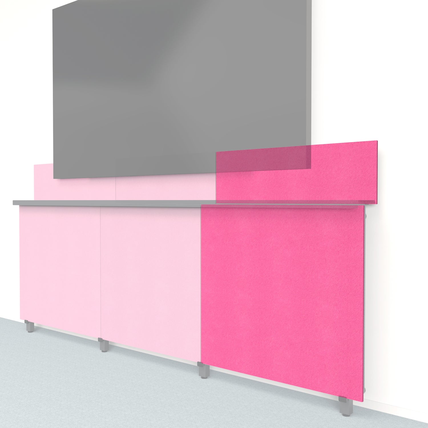 Heckler Framework Tall Outer Panel &amp; Backsplash in Hot Pink Felt Right — modular hot pink PET felt AV wall panel for the Heckler Framework system.