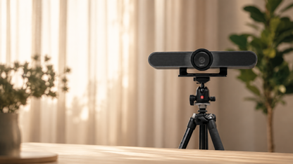 Tripod Mount for Logitech MeetUp installed on a tripod.