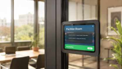 Room Scheduler Mount for iPad mini installed on a wall.