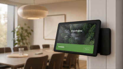 Heckler Front Mount for Neat Pad outside a meeting room.