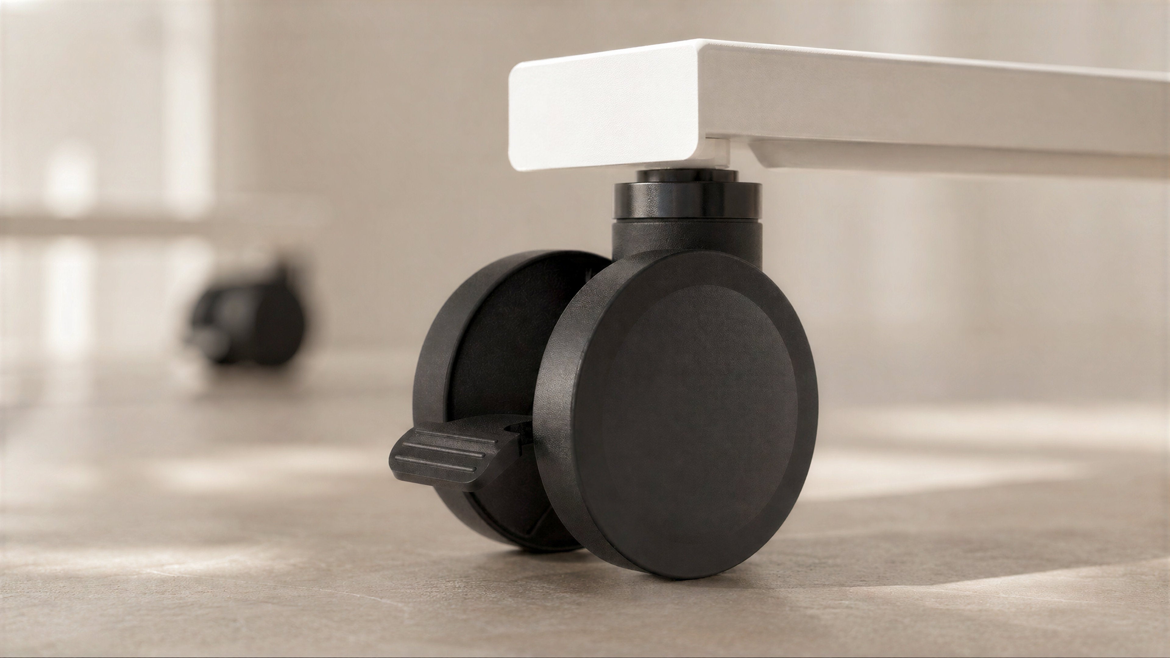 Casters for Heckler Lectern installed on a lectern.