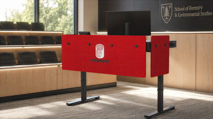 Standard Modesty Panel Set for Heckler Lectern 6U installed in a lecture room.
